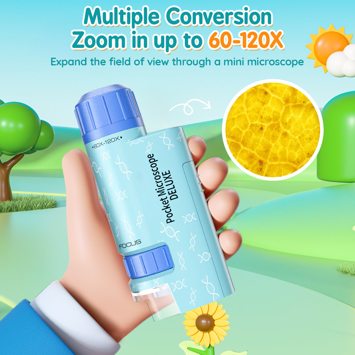 Mini Microscope for Kids, 60x-120x Pocket Microscope LED Light Handheld Small Lightweight Child Toy Kid Microscope with 5pcs Prepared Slides Storage Bag