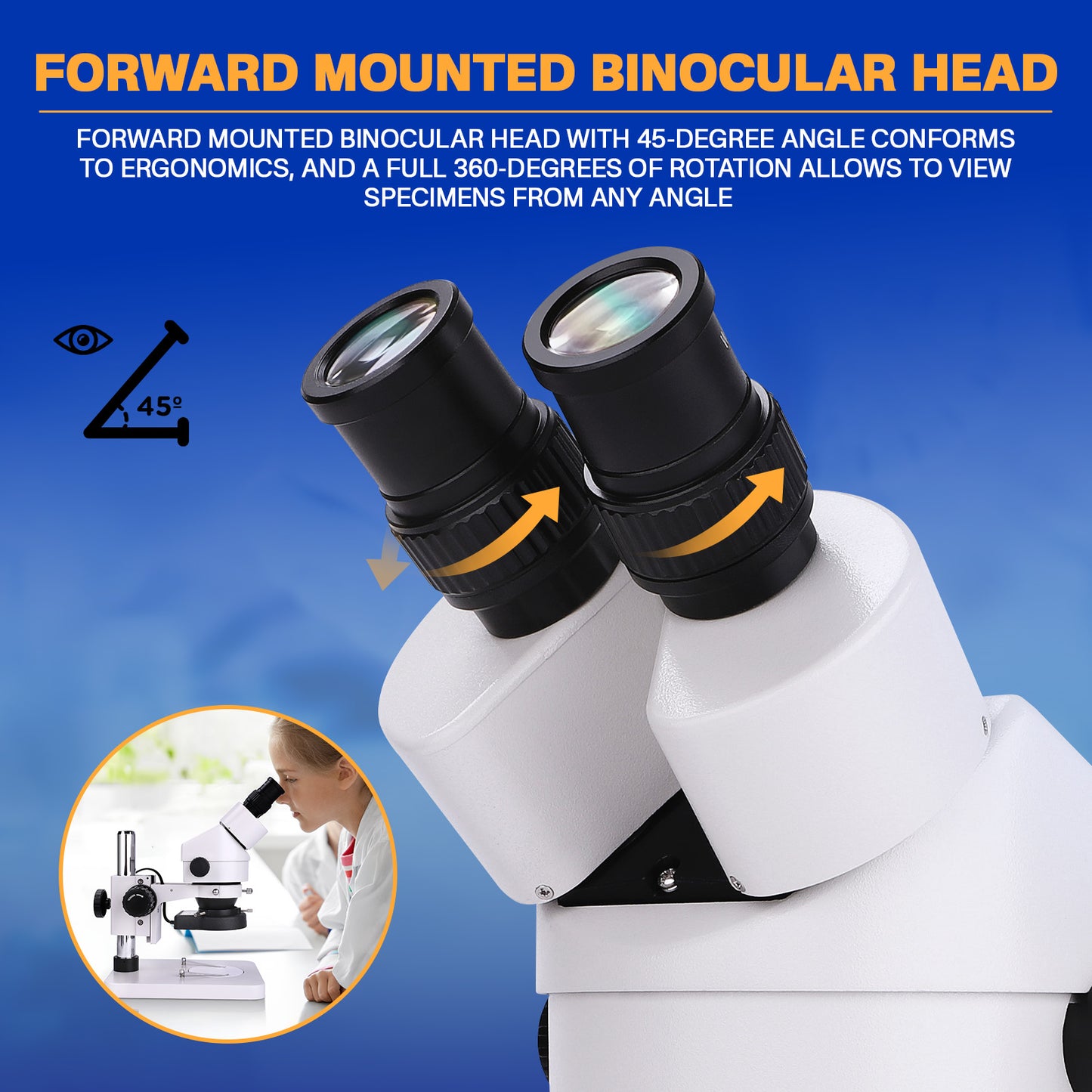 USCAMEL Binocular Stereo Microscope, Professional Microscope WF10x Eyepieces 7X-45X Magnification, 0.7X-4.5X zoom objective, LED Lighting, Pillar Stand