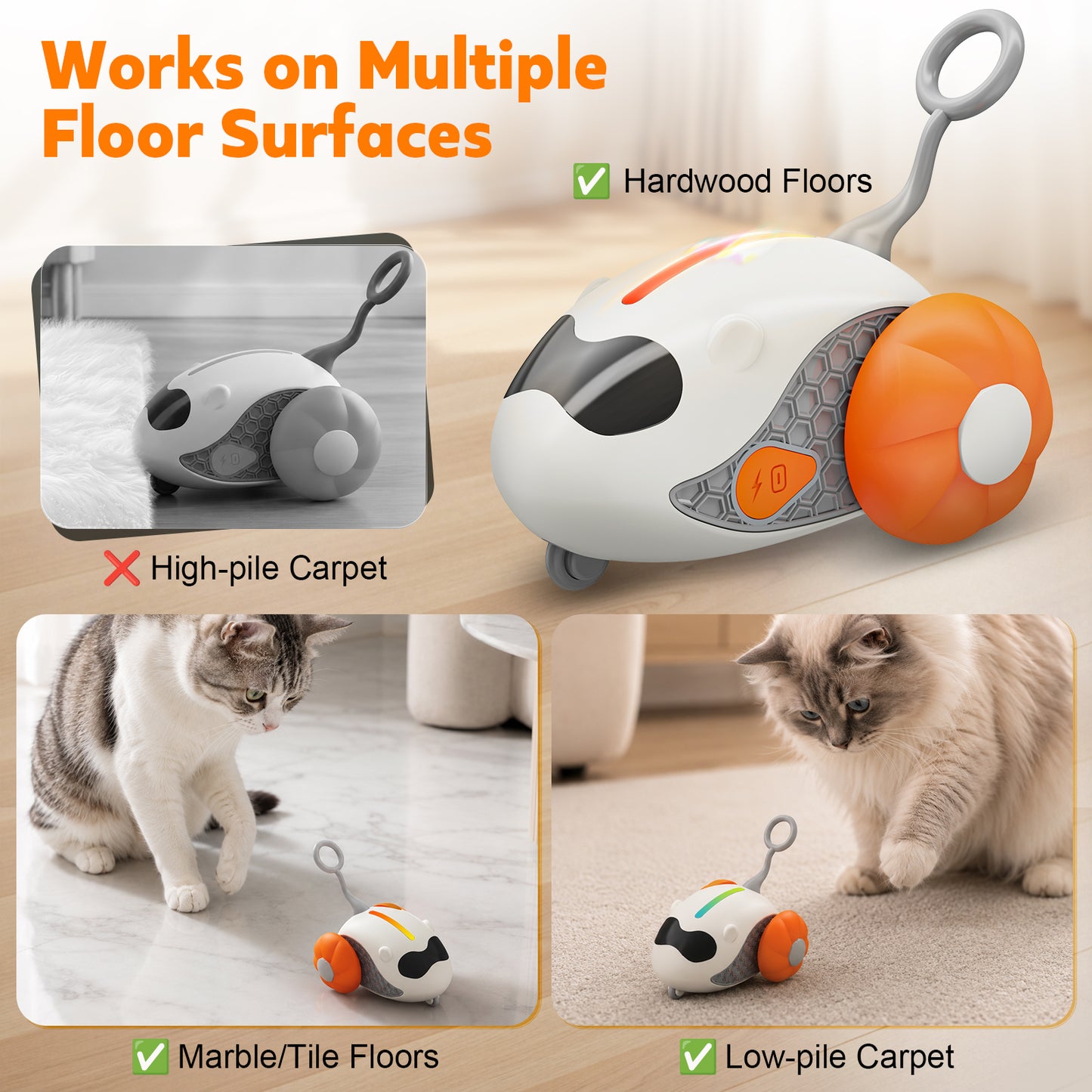 HUTACT Mouse Cat Toy with Remote, Interactive Rechargeable Automatic Moving Play Toy for Indoor Kittens, 2 Modes Fake Mouse with 2 Tails, Chasing Toy to Relieve Cat Boredom