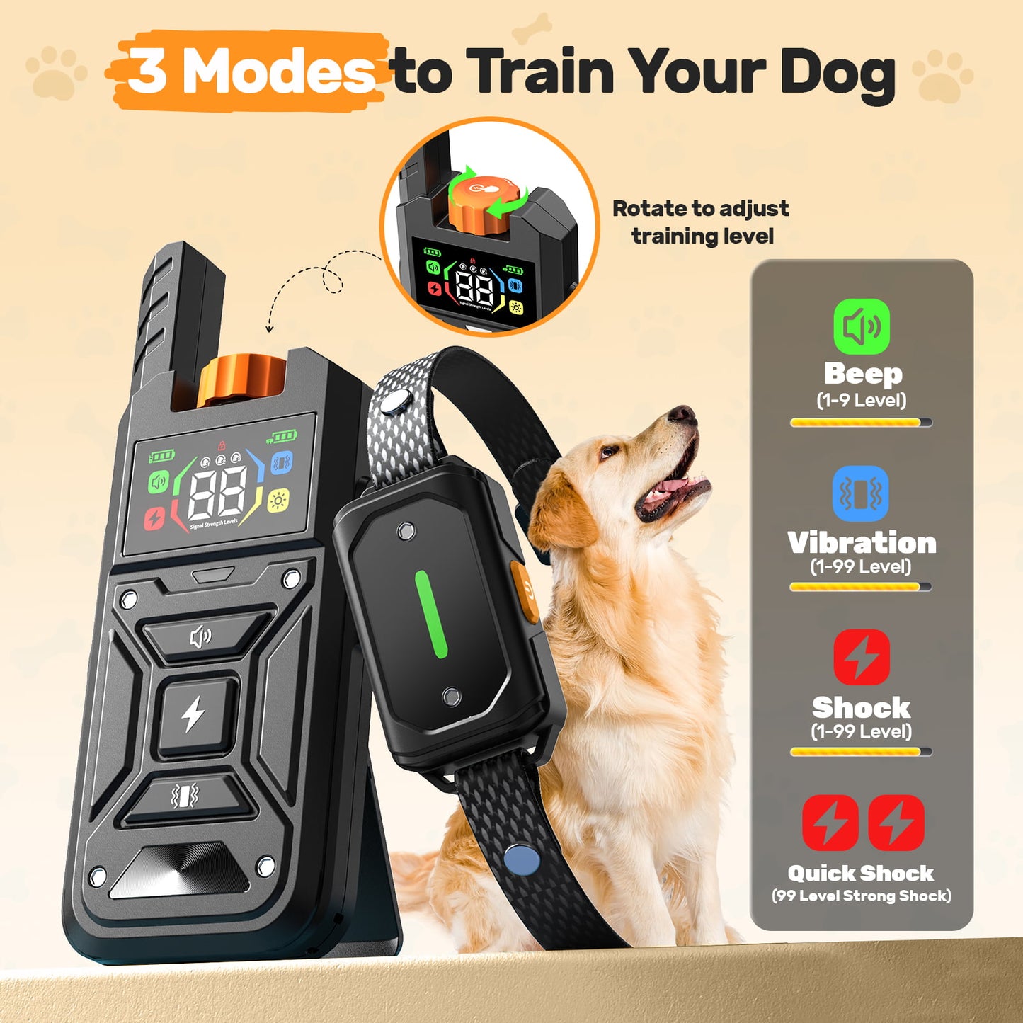 HUTACT Shock Collar with Remote for Large Dogs, HUTACT 2600FT Training Collar Bark Collar Waterproof Adjustable Beep Vibration Shock