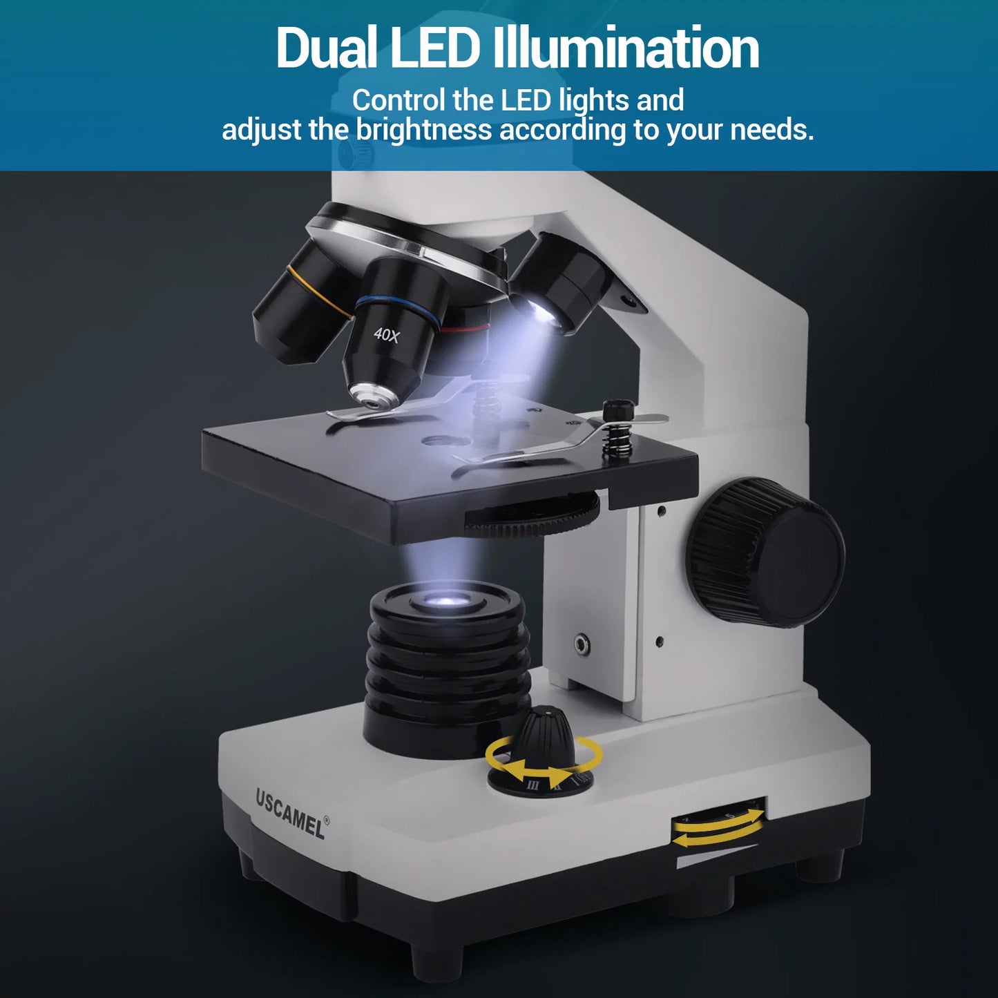 Uscamel 40X-2000X Biological Microscope LED suitable for children, beginners, and adults for school, laboratory, and home education