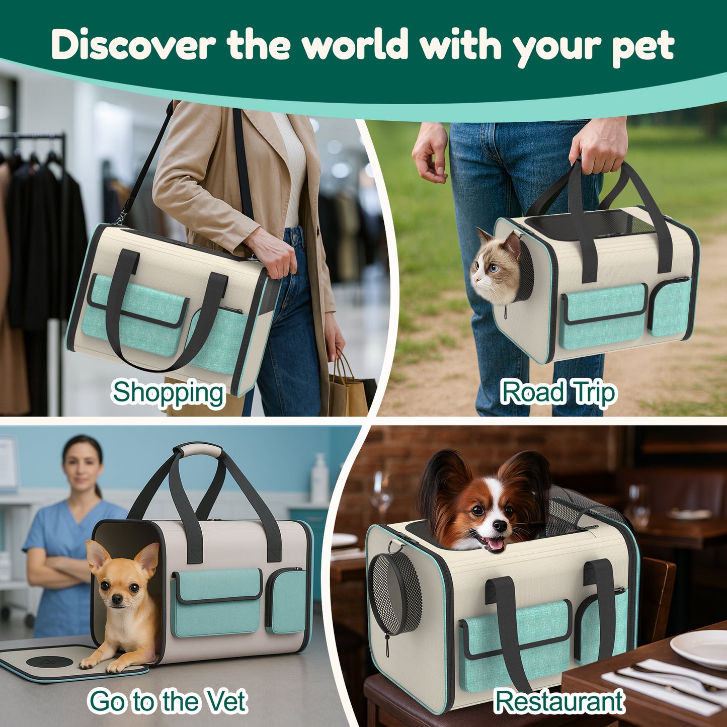 USCAMEL Cat Carrier for Cats Puppies, Soft Sided Pet Carrier Bag with Window, Shoulder Strap, Roomy Collapsible Pet Travel Carrier for Camping Outdoor Airline