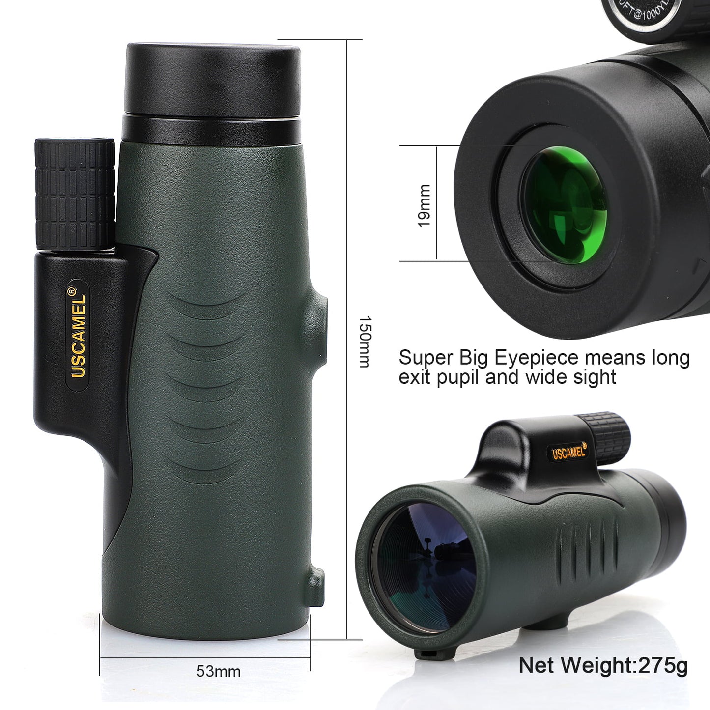 USCAMEL Monocular Telescope for Adults High Power Monocular Telescope for Smartphone Compact Monocular Telescope for Bird Watching Hunting