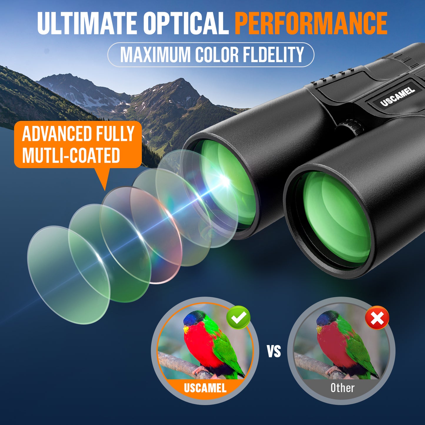 USCAMEL 50mm Binoculars for Adults, Large Objective 10x Clear View Binoculars, Nitrogen-filled Waterproof Fog-proof Binoculars for Birding Outdoor Hunting Camping Portable Outside