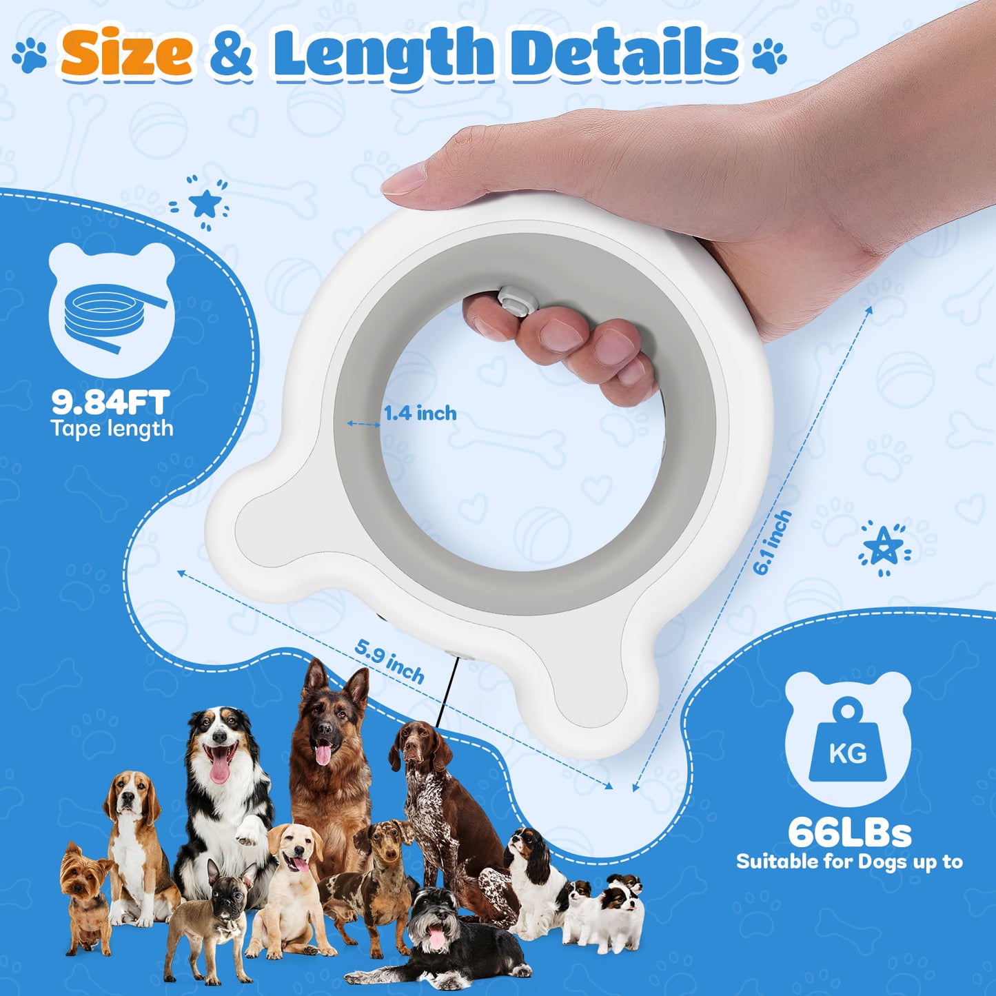 HUTACT Upgrade Retractable Dog Leash with LED Light for Night Walks, Safe 9.84ft Heavy Duty Dog Leash with Hand Free Handle, Tangle-Free for Dog up to 66lbs