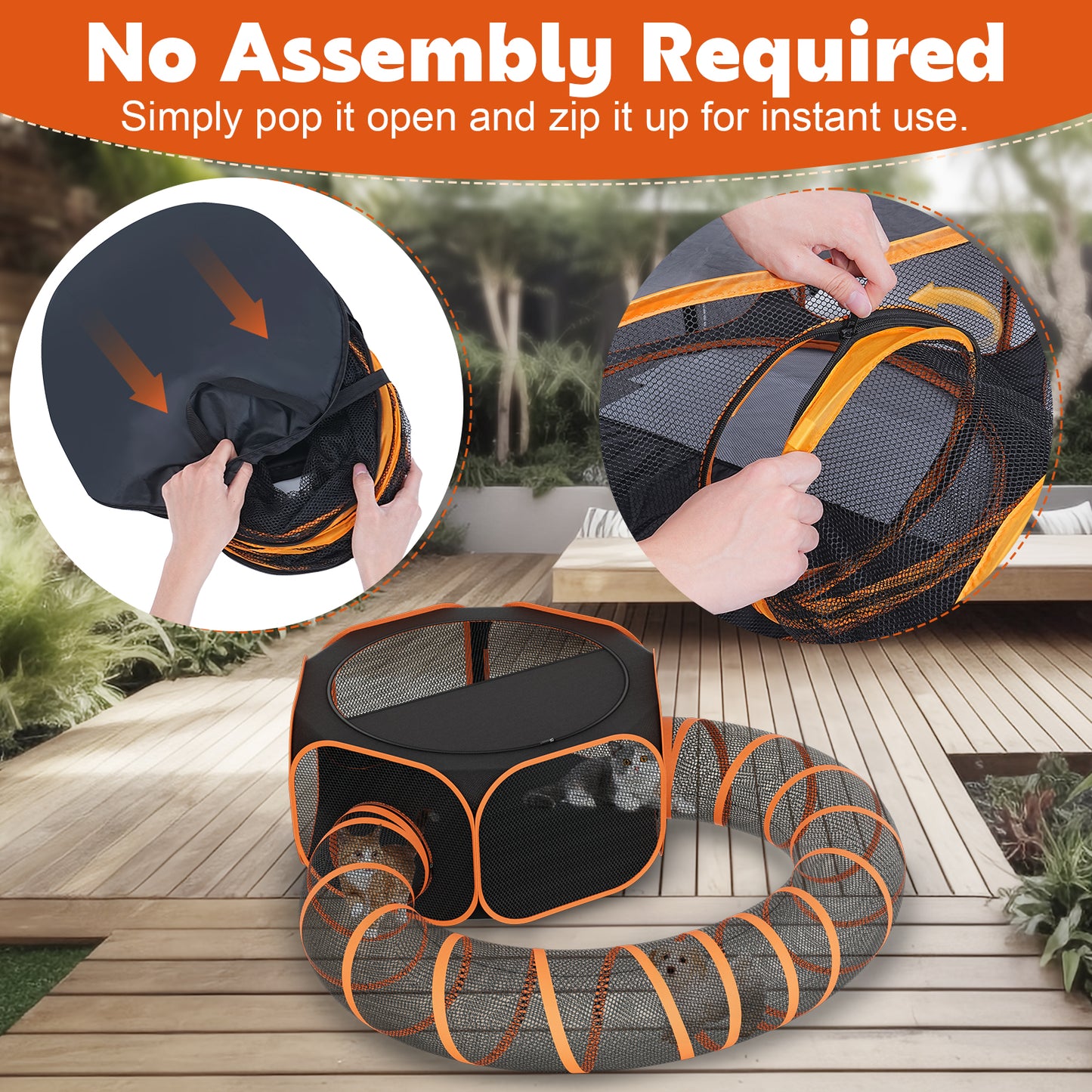 HUTACT Pet Playpen with Tunnel for Cats and Small Dogs 47" Portable Exercise Tent, Rabbit Playpen Foldable Indoor Outdoor Travel Use, Come with Carrying Case