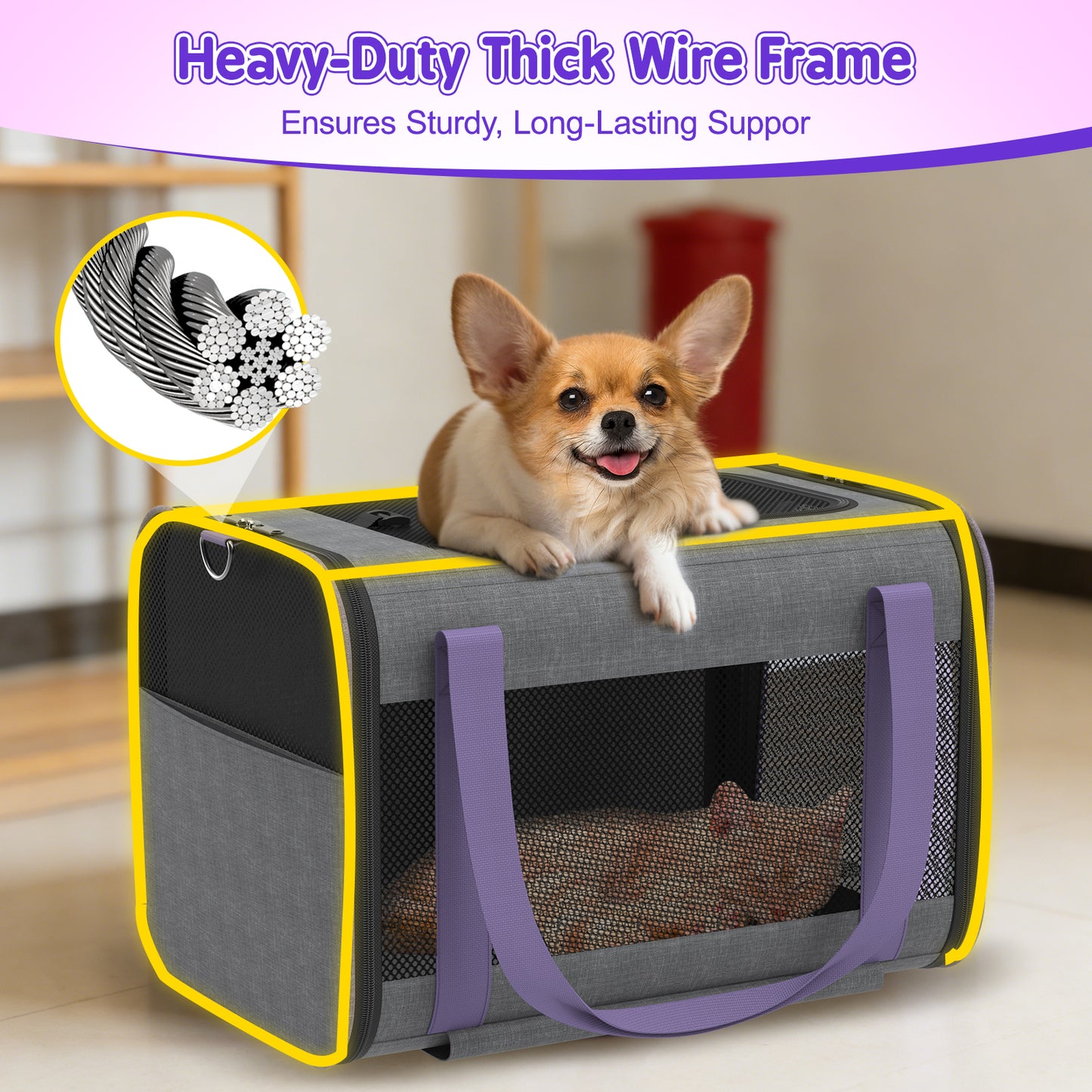Hutact Rolling Cat Carrier with Wheels, Purple Pet Travel Trolley for Cats & Small Dogs, Airline Approved Cat Carrier Bag with Telescopic Handle for Outdoor Use