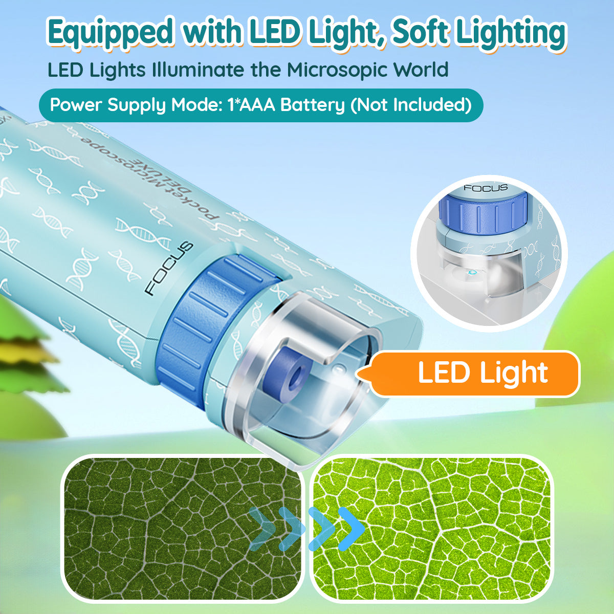 Mini Microscope for Kids, 60x-120x Pocket Microscope LED Light Handheld Small Lightweight Child Toy Kid Microscope with 5pcs Prepared Slides Storage Bag