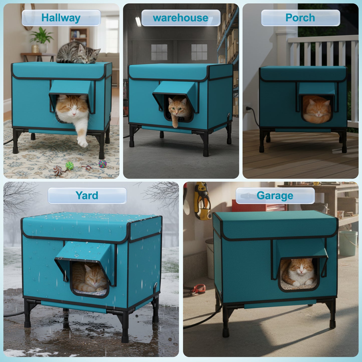 HUTACT Winter Heated Cat House Heated Pad for Outdoor Use, Elevated Small Feral Cat House with Escape Door, Outdoor Indoor Cat Shelter with Chew-Proof Cord Circuit Protection