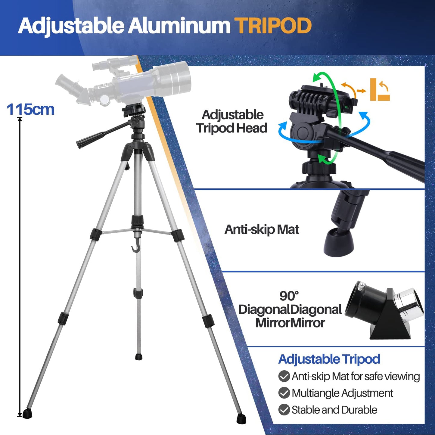 USCAMEL Astronomy Telescope for Kids Beginners Adults, 70mm Refractor Telescope with Finder Scope & Tripod, Telescope Gift for Kids