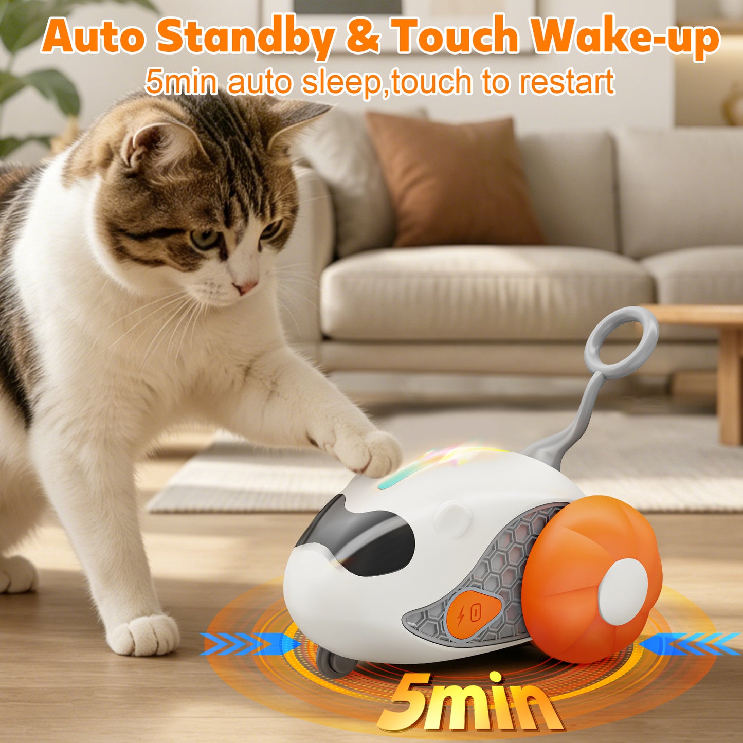 HUTACT Mouse Cat Toy with Remote, Interactive Rechargeable Automatic Moving Play Toy for Indoor Kittens, 2 Modes Fake Mouse with 2 Tails, Chasing Toy to Relieve Cat Boredom