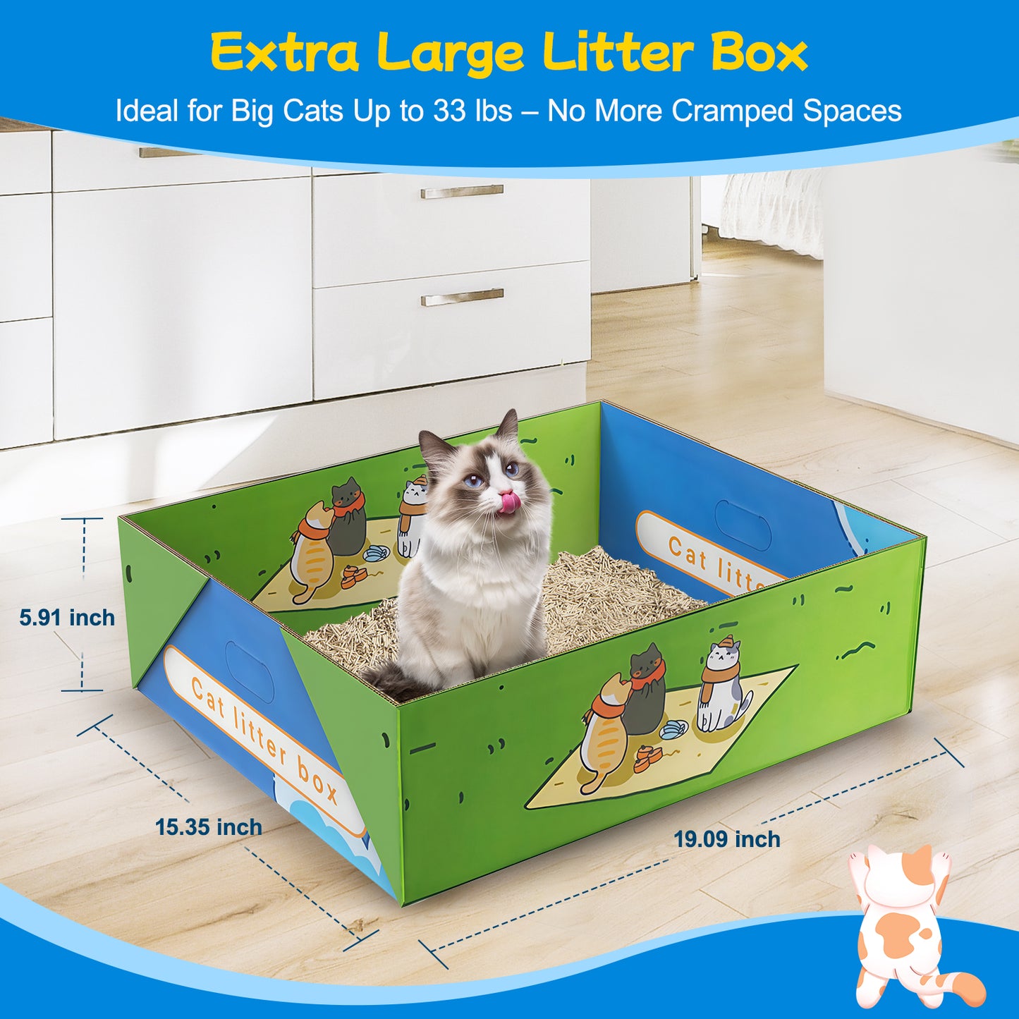 Hutact 2 Pack Disposable Cat Litter Box, 19.1" Extra Large Portable Litter Pan for Large Cats Foldable Litter Box Leak-Proof Cat Potty + 2 Litter Scoops for Travel Use