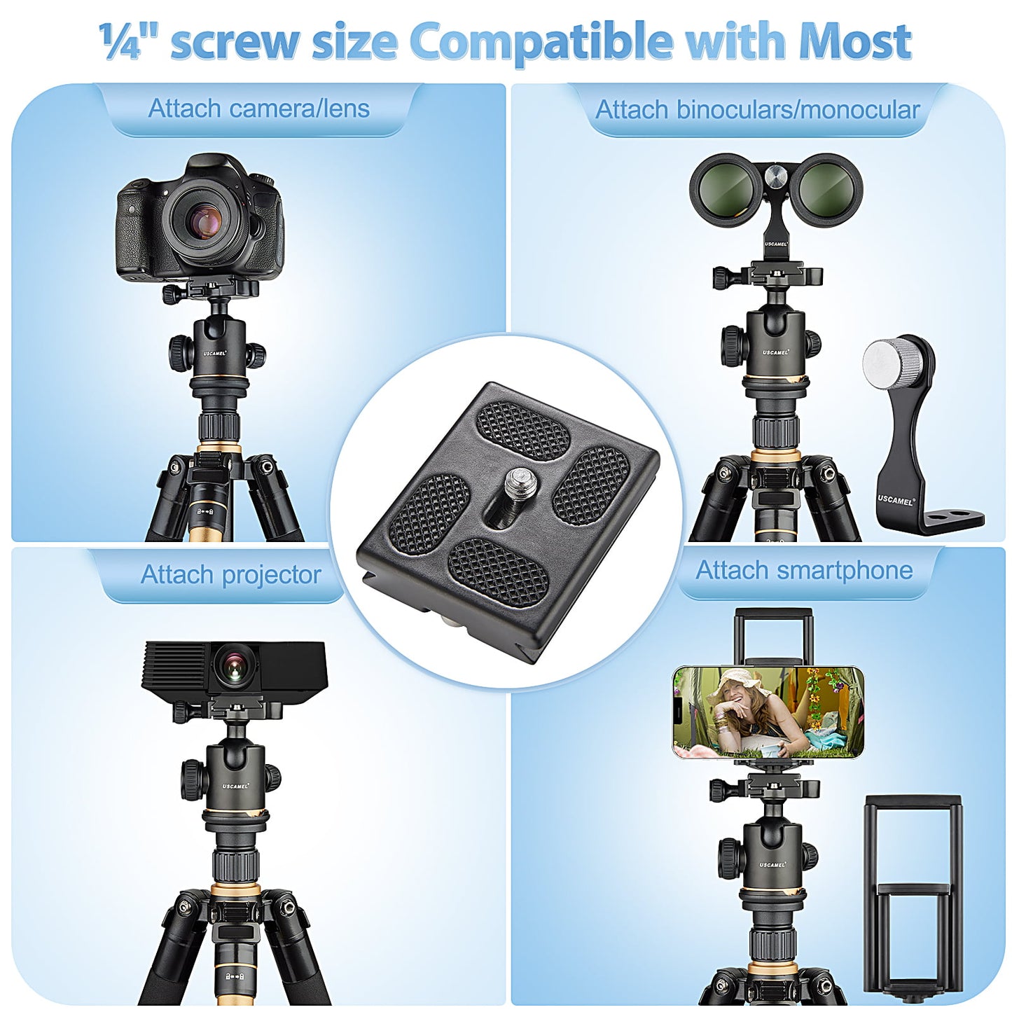 USCAMEL Camera Tripod, Pro Video Tripods for Camera DSLR Adjustable 63" Monopod, Foldable Outdoor Shooting Tripod Travel Photography 360° Ball Head
