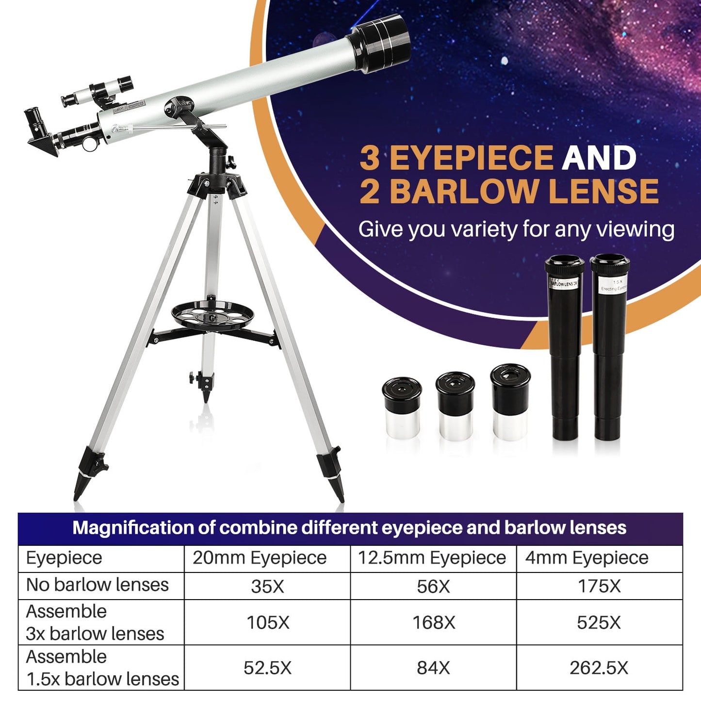 Uscamel 60mm/700mm Folding Astronomical Telescope for Kids and Adults with Tripod and Portable Bag