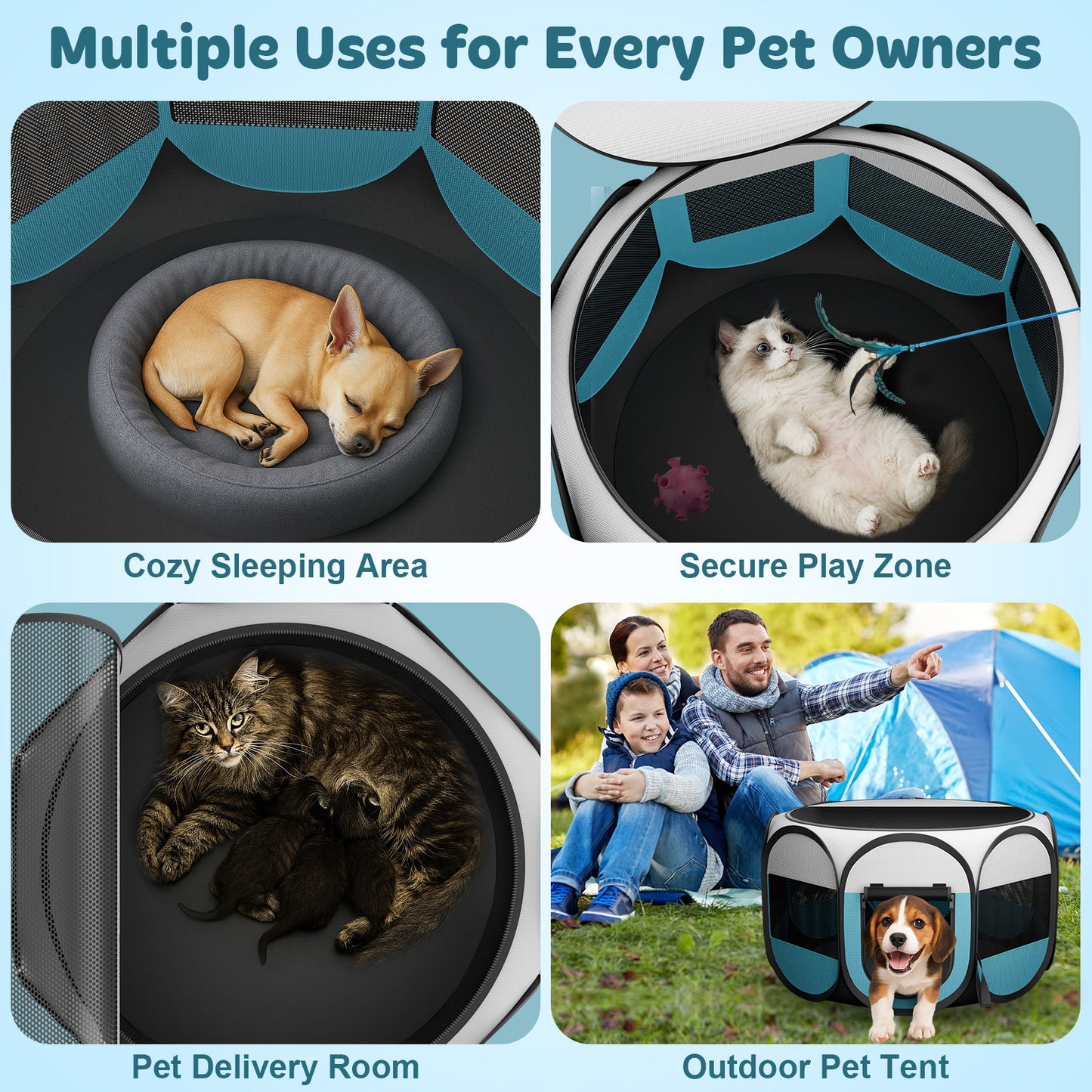 HUTACT Playpen for Puppies Cats, Pop-up Playpen 29" Foldable Portable Chicken Crate Playpen for Indoor Outdoor Travel Hiking