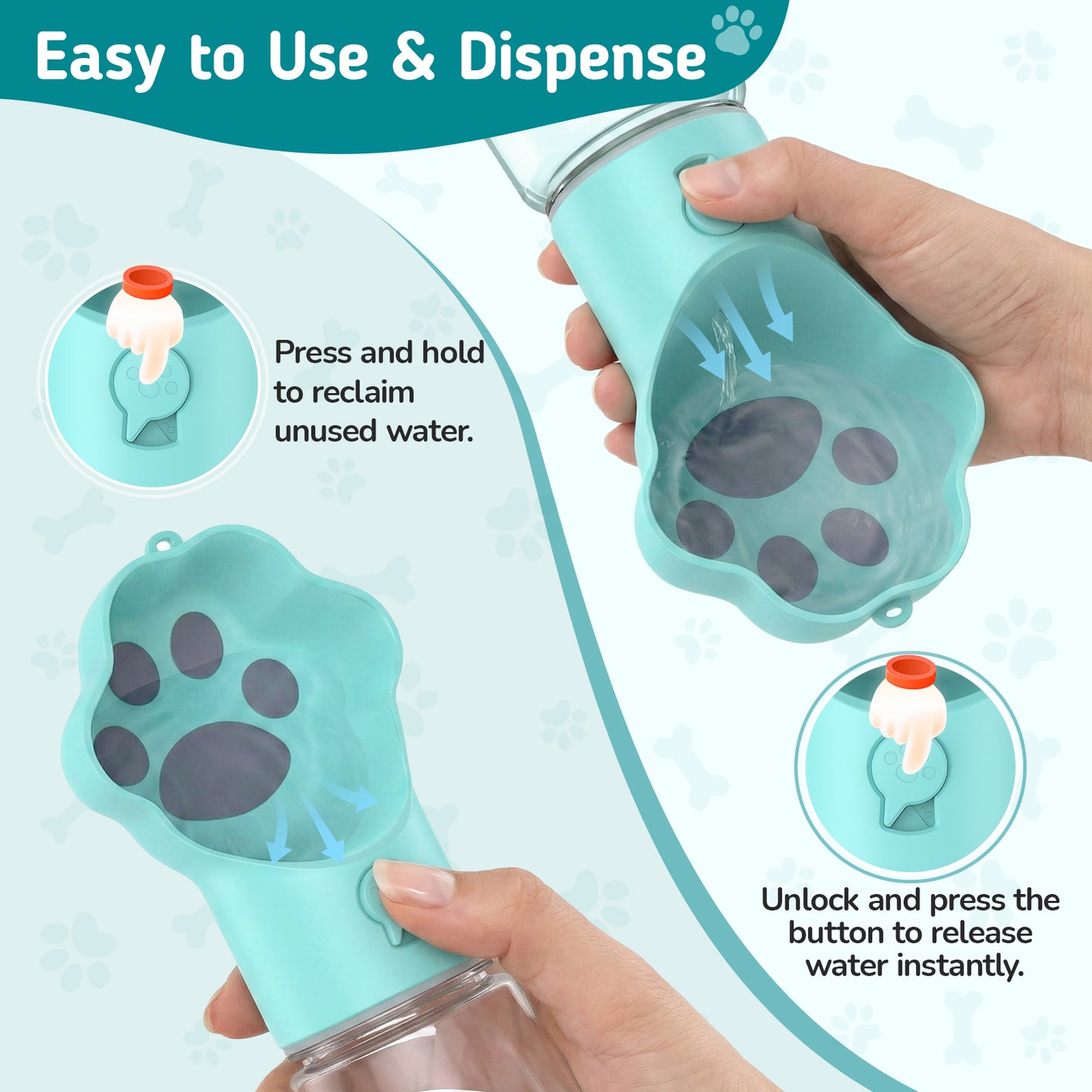 Hutact Dog Water Bottle with Food Container, 18.6oz Pet Dispenser Cup, Detachable 5.7oz Food Container, Portable Leak-Proof Water Bottle with Lock