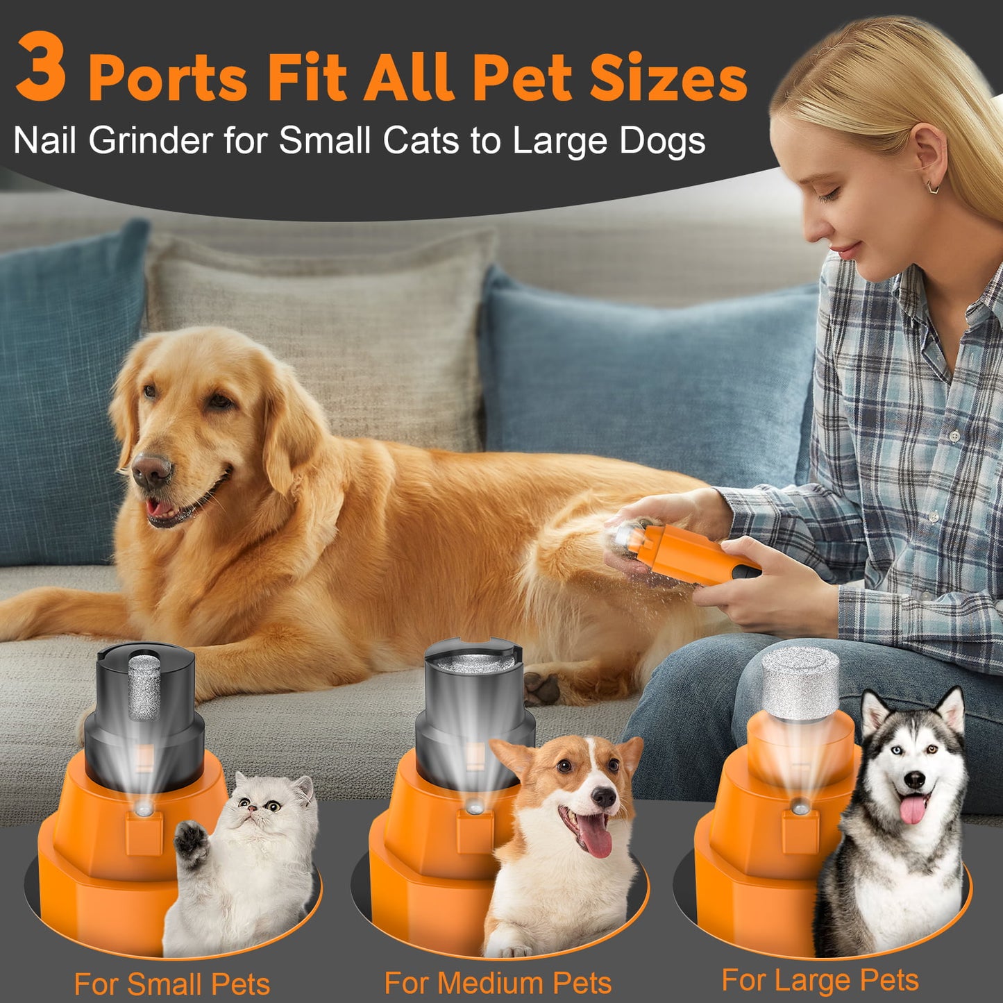 HUTACT Pet Nail Grinder for Dogs Cats, Dog Nail Grinder 5 Speeds w/ LED Light 1200mAh Rechargeable Trimmer Nail Grooming Clipper