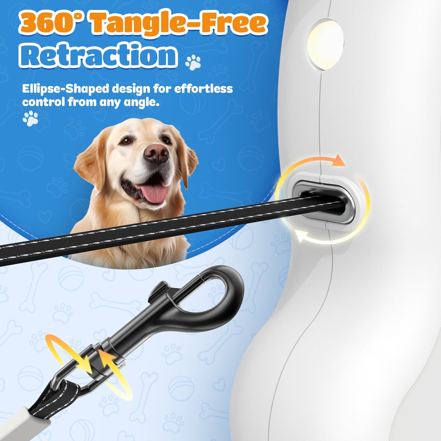 HUTACT Upgrade Retractable Dog Leash with LED Light for Night Walks, Safe 9.84ft Heavy Duty Dog Leash with Hand Free Handle, Tangle-Free for Dog up to 66lbs