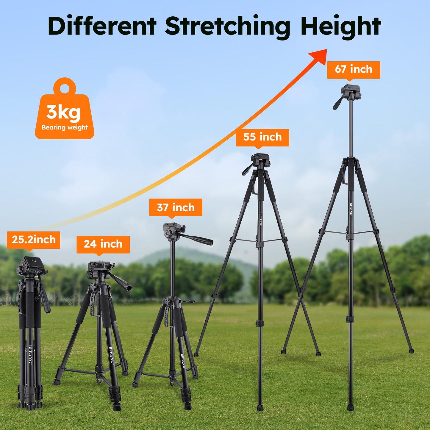 67" Camera Tripod, Portable and Flexible Tripod with Clip and Adapter, Porfessional Aluminum Tripod Stand for Mirrorless/DSLR/Phone/Camcorder/Spotting Scopes/Binoculars Telescope