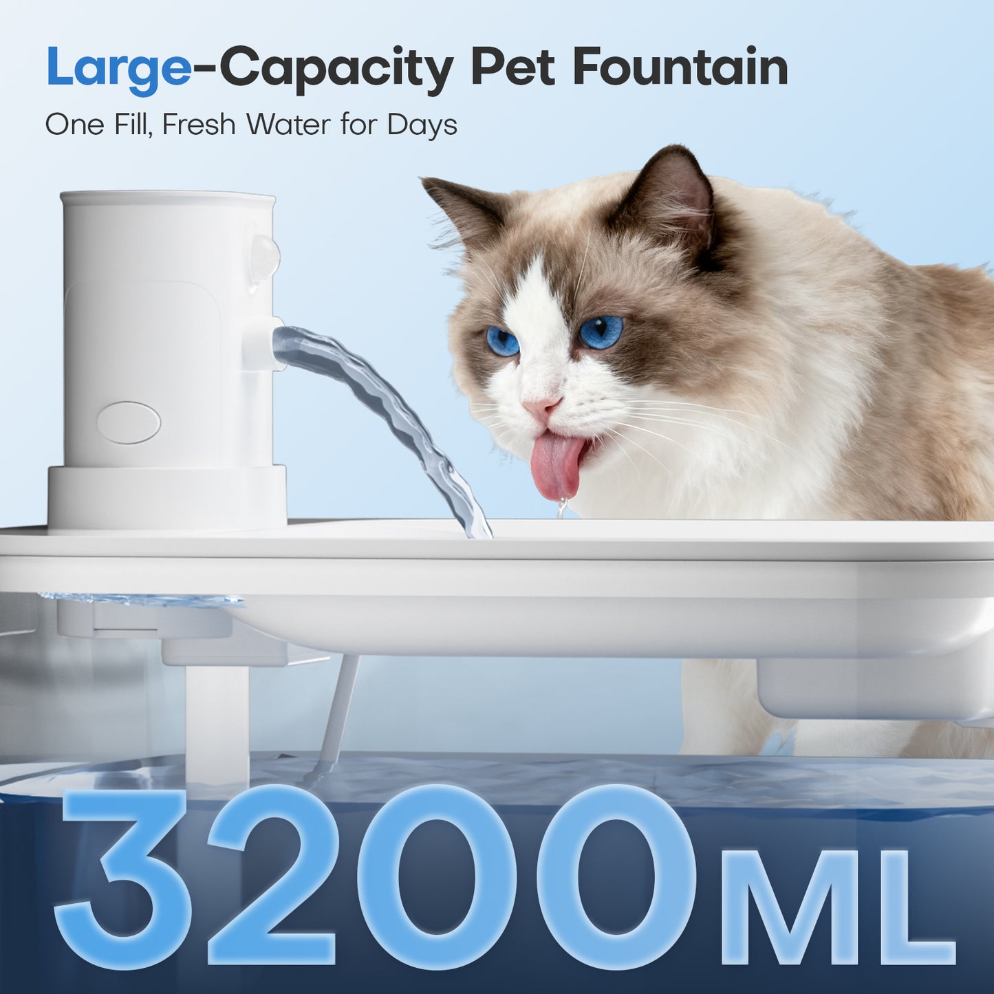 HUTACT Cats Water Fountain Wireless 3.2L Quiet Pet Water Fountain for Small Dog Cat, Stainless Tank 4000mAh 3 Modes Water Bowl, with 3 Filters Adapter, Detachable Motor