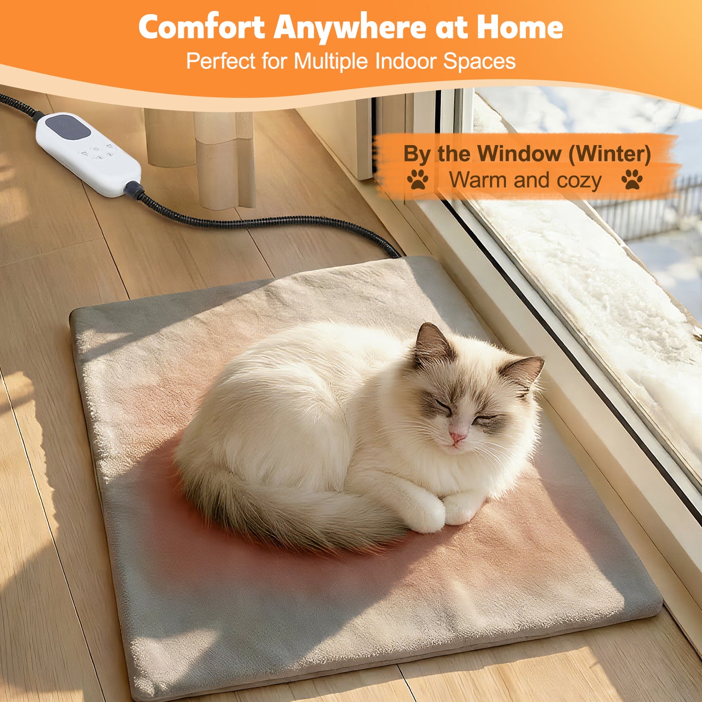 HUTACT Pet Heated Pad, 24" Winter Heating Pad for Dogs Cats, 9-Level Temp Control with Timer, Safe Heated Mat Overheat Protection & Chew-Proof Cord