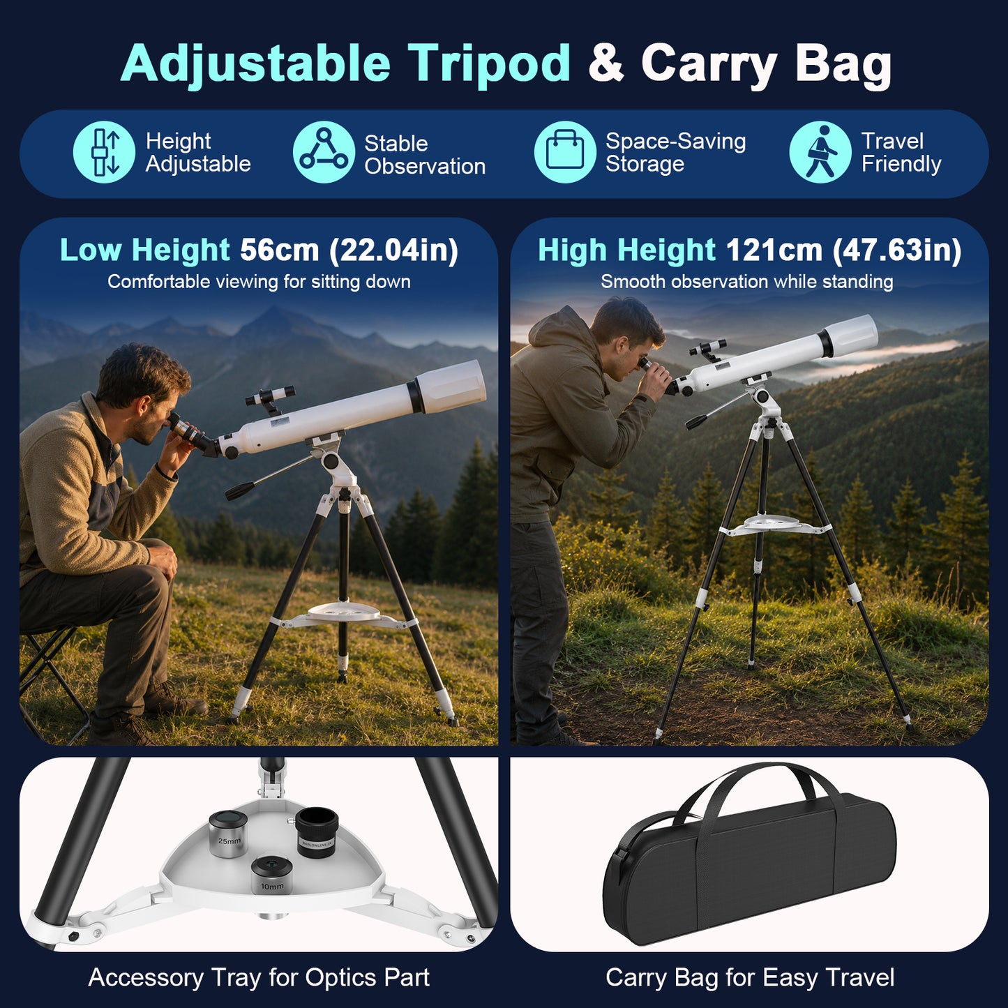 USCAMEL Telescope for Adults Beginners, 80mm Large Aperture 700mm High Powered Refractor Astronomy Telescope with Stable Tripod, Professional Telescope for Moon Planet Observation, Outdoor Stargazing