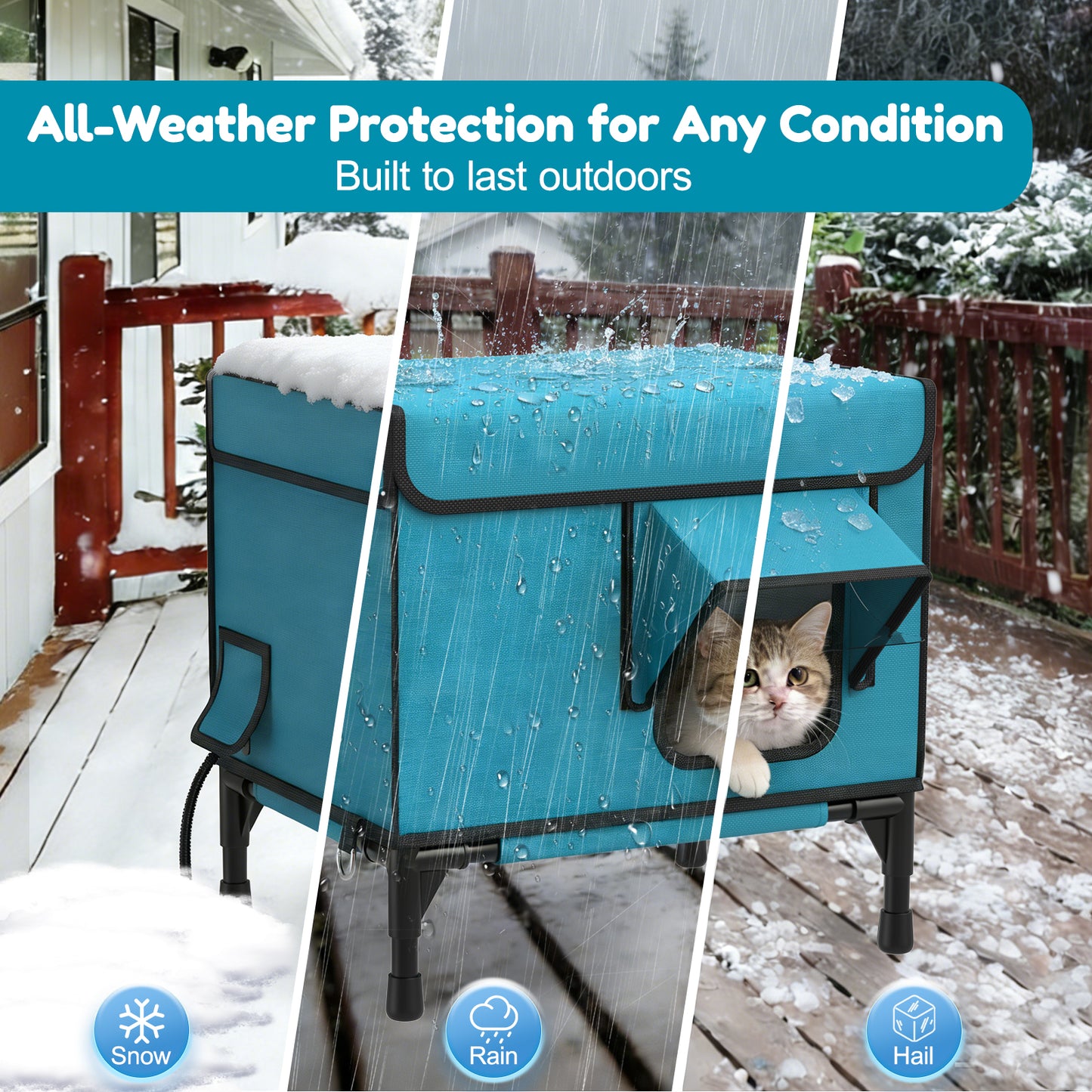 HUTACT Winter Heated Cat House Heated Pad for Outdoor Use, Elevated Small Feral Cat House with Escape Door, Outdoor Indoor Cat Shelter with Chew-Proof Cord Circuit Protection