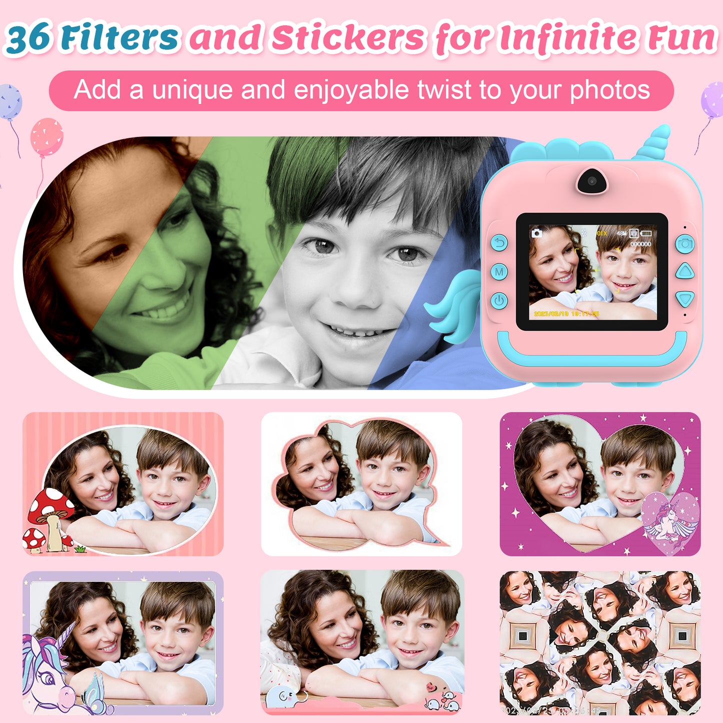 USCAMEL Kids Camera Instant Print, Mobile Compatible 2.4in Digital Camera with Print Paper, Photo Video, Selfie Dual Camera Portable Travel Camera Toys for Boys & Girls Gift