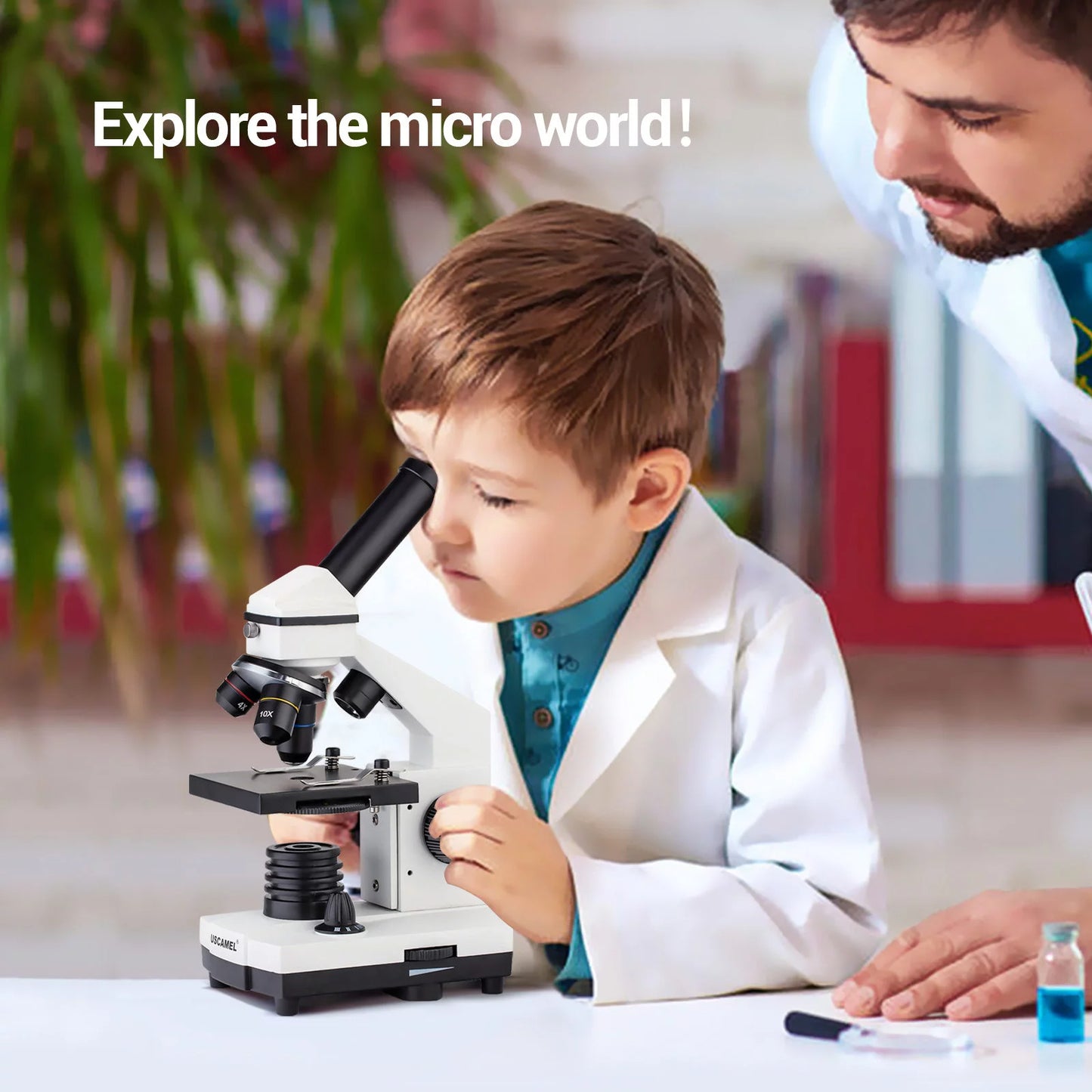 Uscamel 40X-2000X Biological Microscope LED suitable for children, beginners, and adults for school, laboratory, and home education