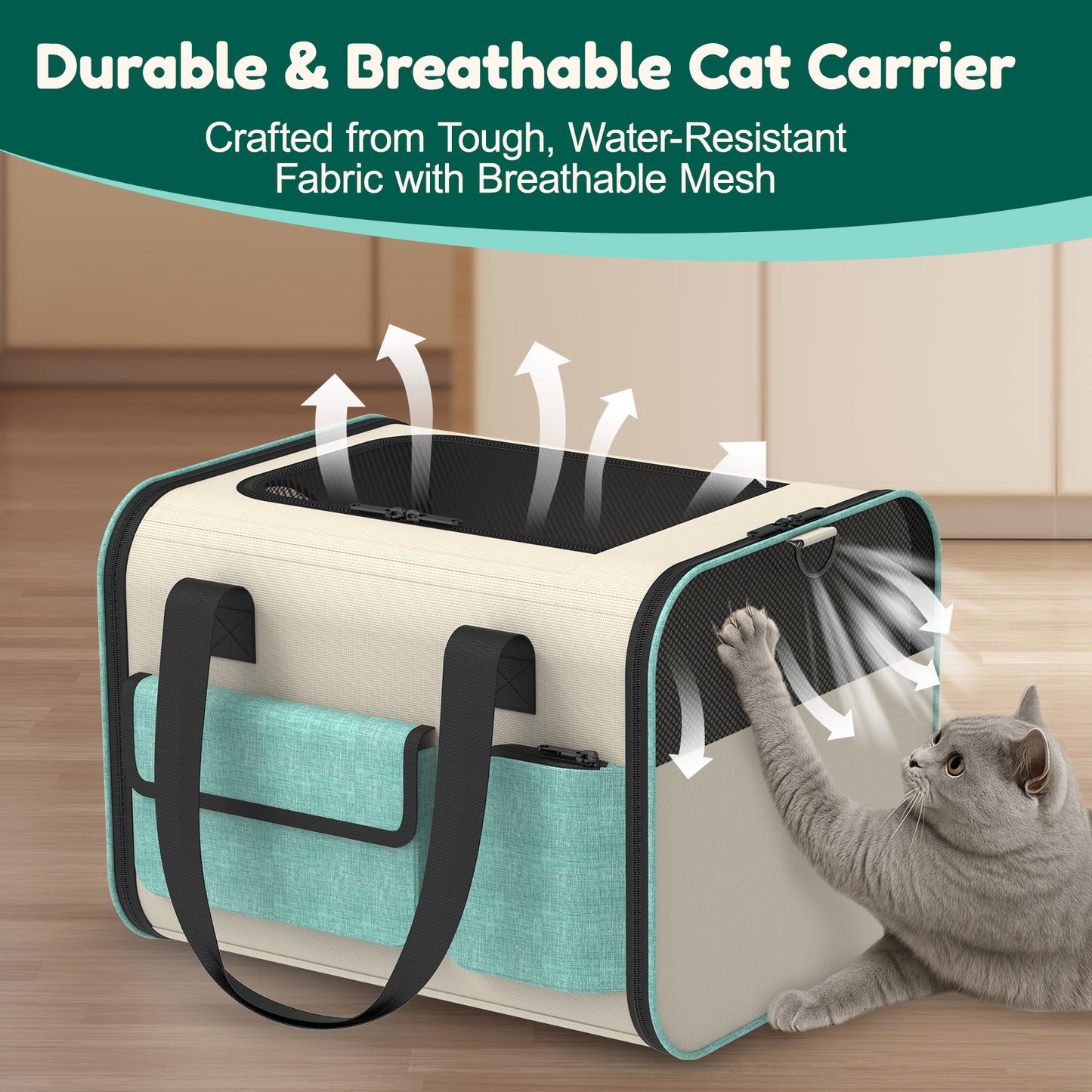 USCAMEL Cat Carrier for Cats Puppies, Soft Sided Pet Carrier Bag with Window, Shoulder Strap, Roomy Collapsible Pet Travel Carrier for Camping Outdoor Airline