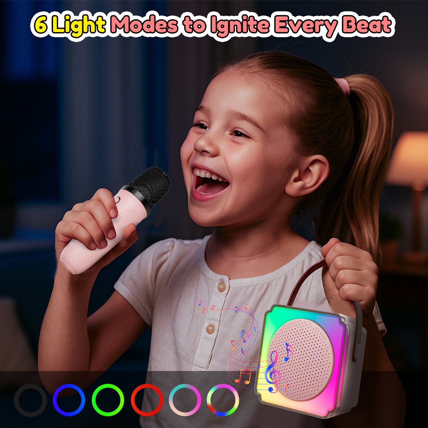 Upgraded Mini Karaoke Machine for Kids, Portable Bluetooth Speaker with 2 Microphones, 1200mAh Wireless Kids Karaoke Birthday Gift for Girls Boys, Pink