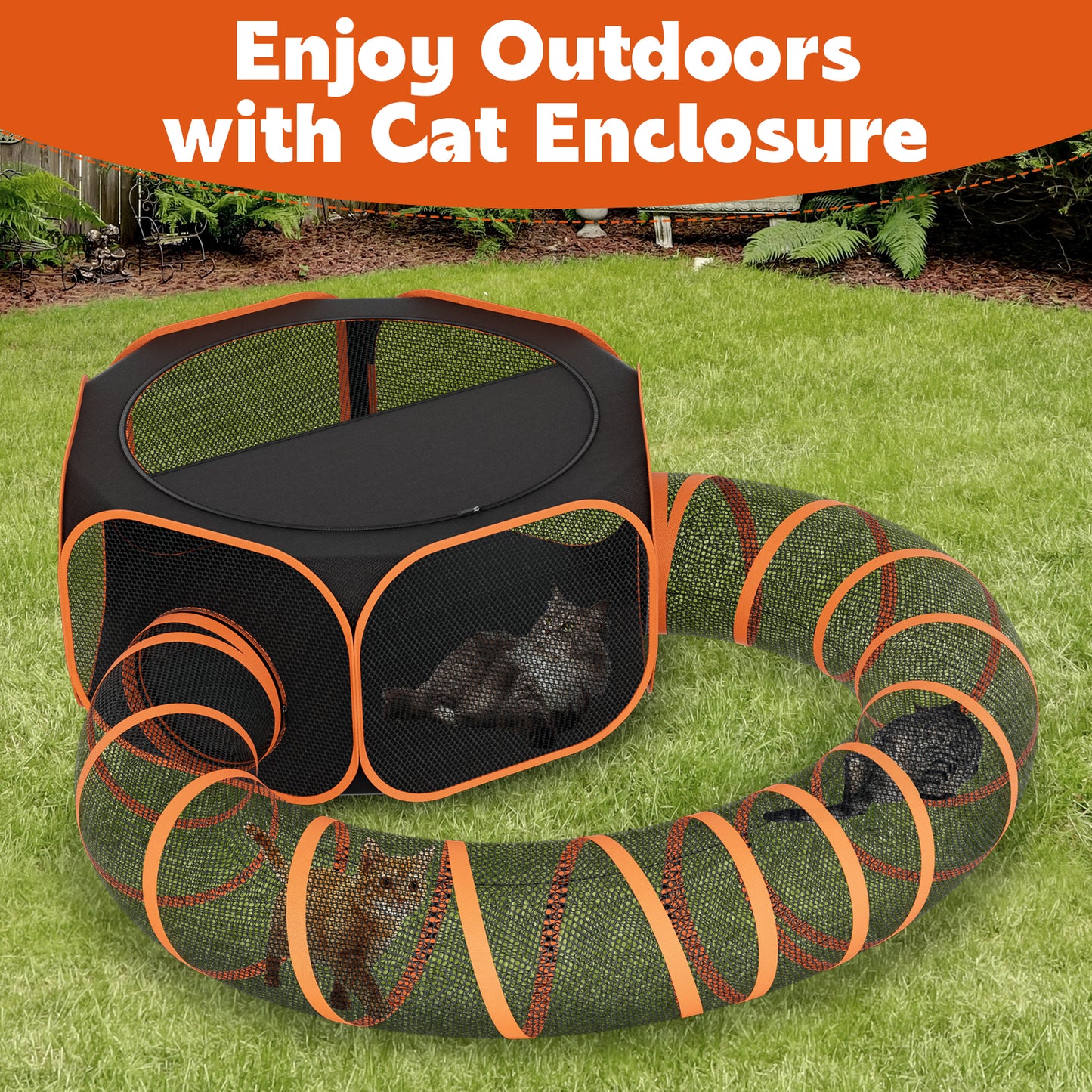 HUTACT Pet Playpen with Tunnel for Cats and Small Dogs 47" Portable Exercise Tent, Rabbit Playpen Foldable Indoor Outdoor Travel Use, Come with Carrying Case