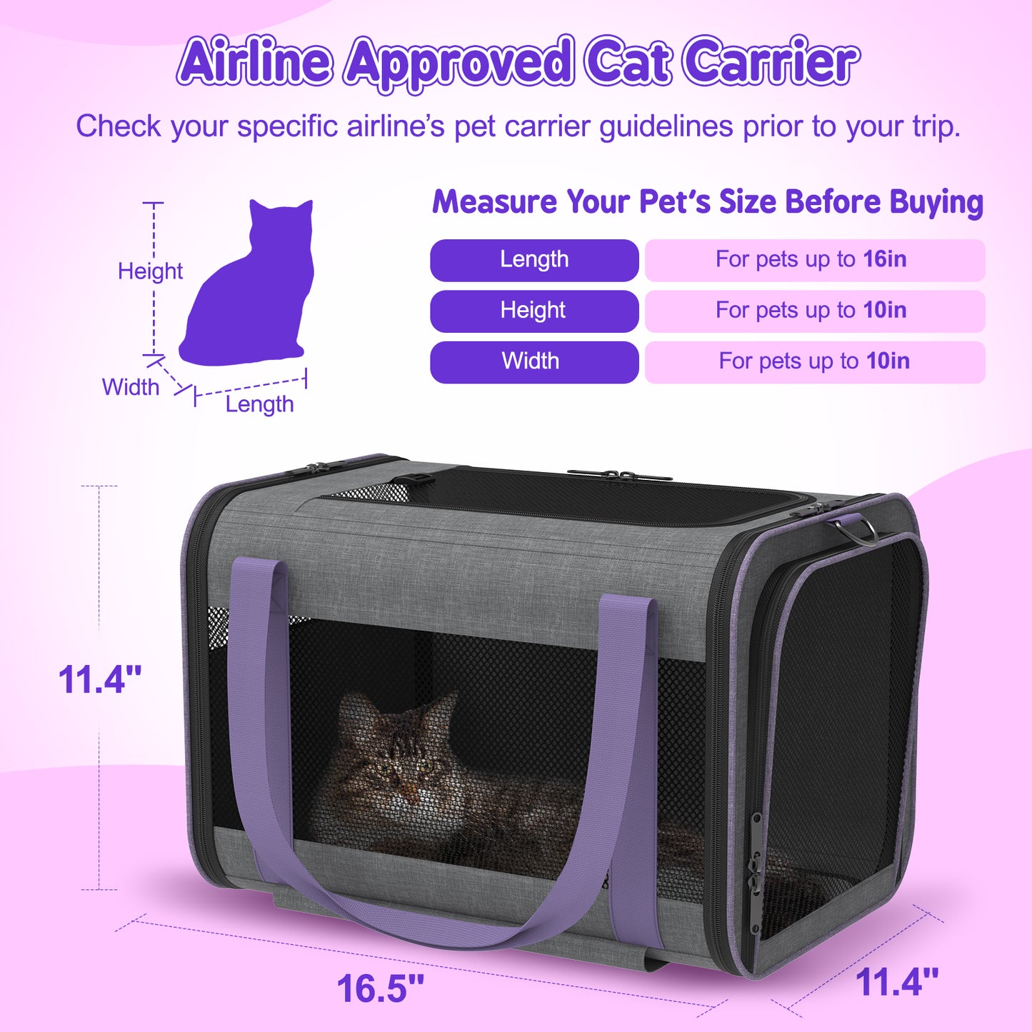 Hutact Rolling Cat Carrier with Wheels, Purple Pet Travel Trolley for Cats & Small Dogs, Airline Approved Cat Carrier Bag with Telescopic Handle for Outdoor Use