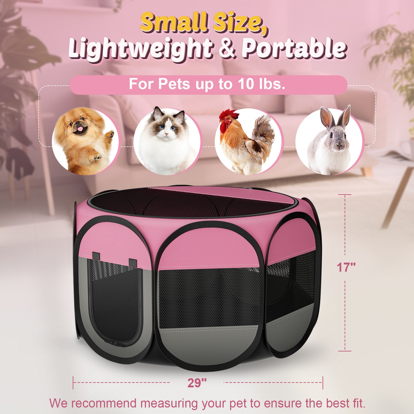 Dog Playpen Indoor for Puppy Cats Small Pet Outdoor Pop-up Playpen Tent Crates 28.7" Breathable Playpen Length for Pets up to 40LBs