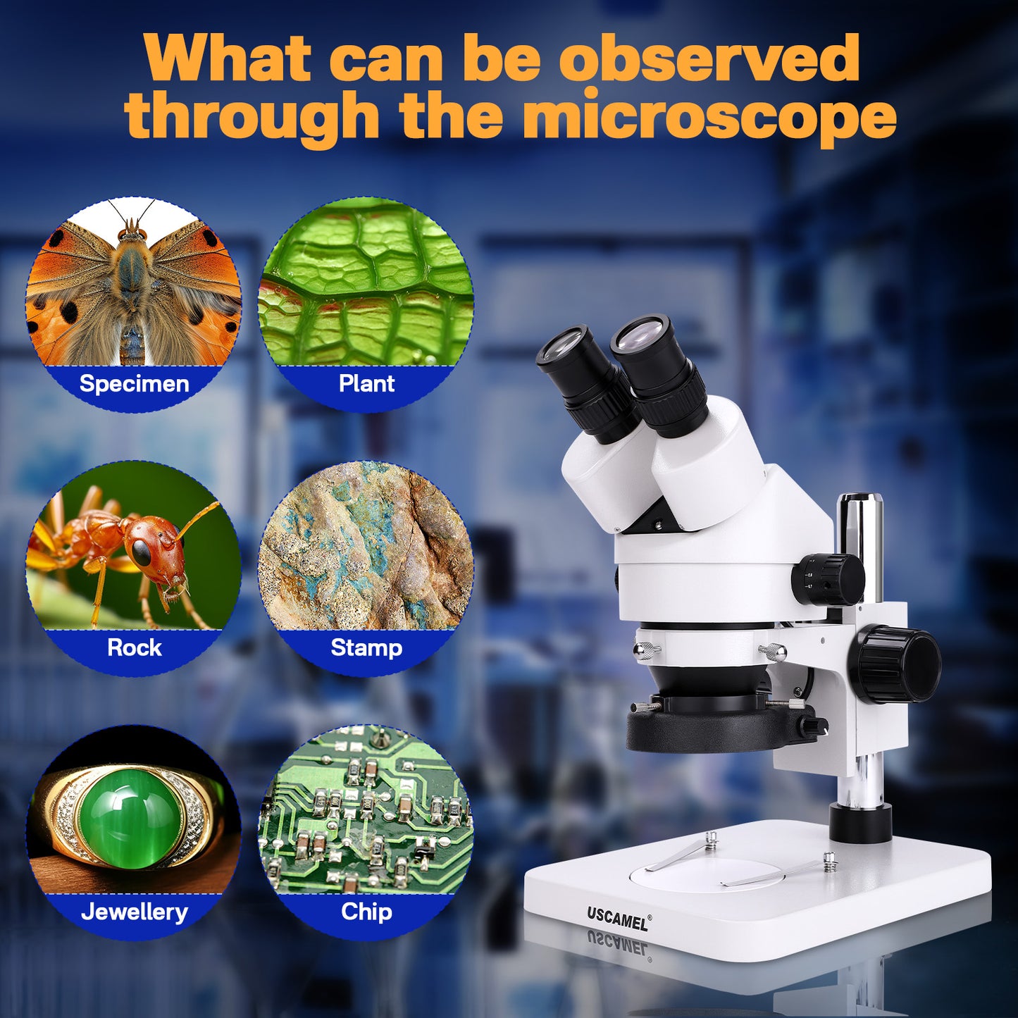 USCAMEL Binocular Stereo Microscope, Professional Microscope WF10x Eyepieces 7X-45X Magnification, 0.7X-4.5X zoom objective, LED Lighting, Pillar Stand