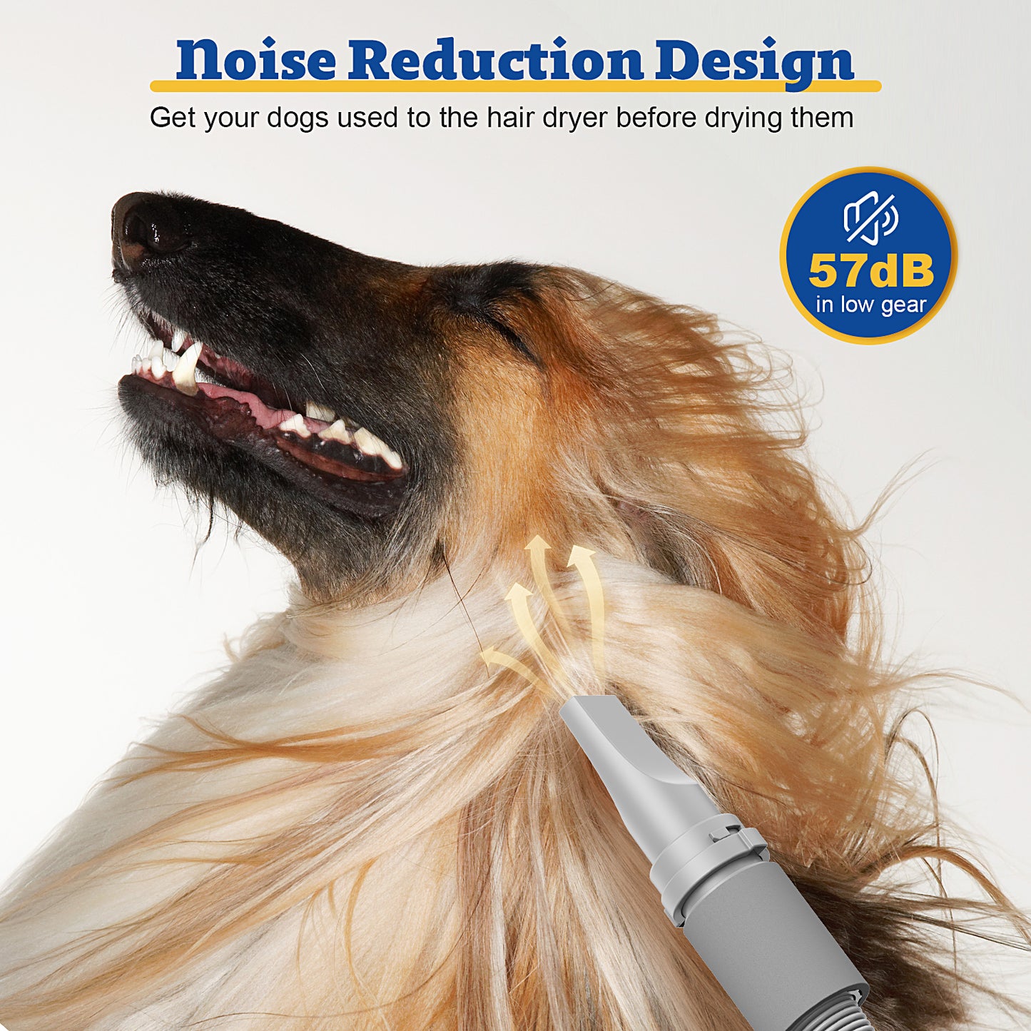 HUTACT Dog Blower Pet Hair Dryer with Adjustable Speed Temperature, Large Dog Hair Grooming Blower after Bath Swimming, 7 Levels Airflow Heating Blower with 4 Nozzles