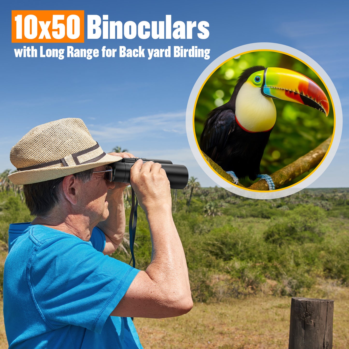 USCAMEL 50mm Binoculars for Adults, Large Objective 10x Clear View Binoculars, Nitrogen-filled Waterproof Fog-proof Binoculars for Birding Outdoor Hunting Camping Portable Outside