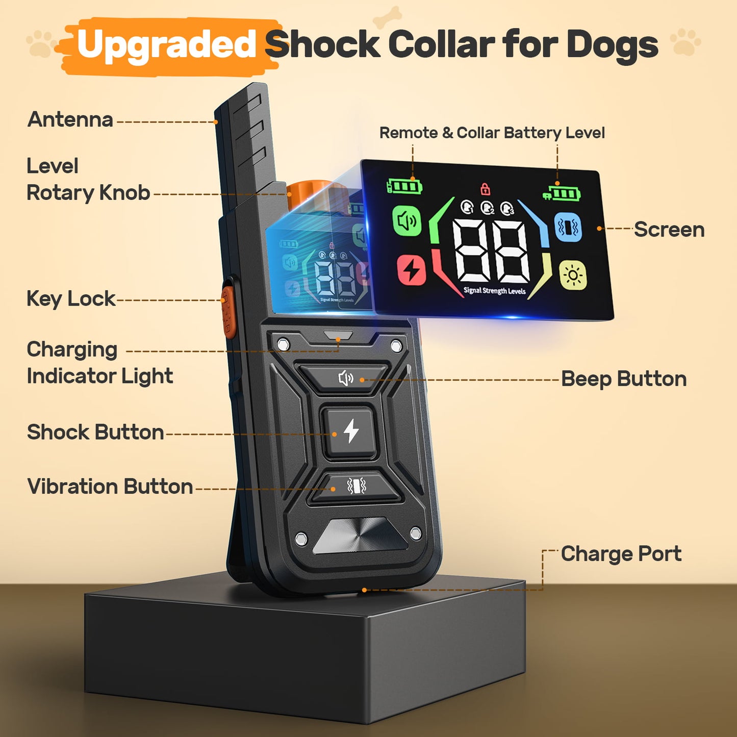 HUTACT Shock Collar with Remote for Large Dogs, HUTACT 2600FT Training Collar Bark Collar Waterproof Adjustable Beep Vibration Shock