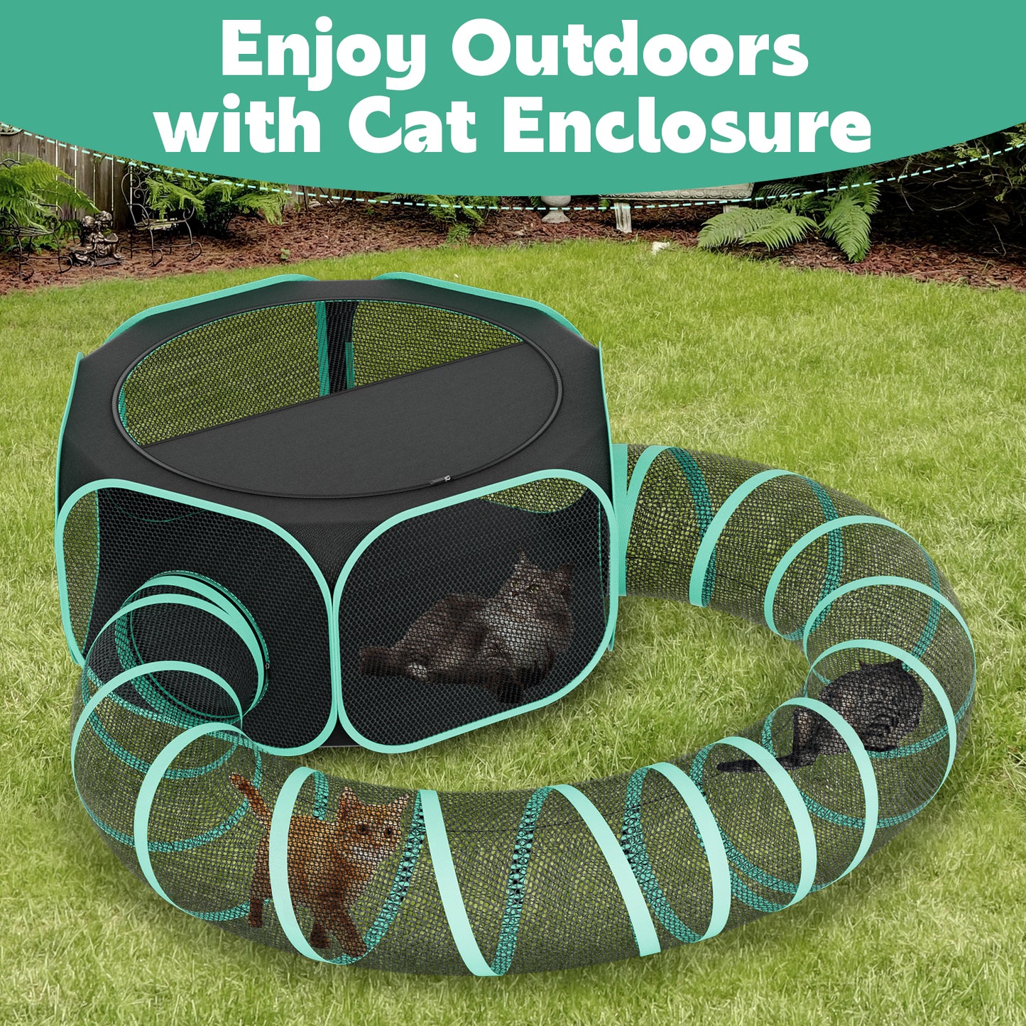 HUTACT Pet Playpen with Tunnel for Cats and Small Dogs 47" Portable Exercise Tent, Rabbit Playpen Foldable Indoor Outdoor Travel Use, Come with Carrying Case