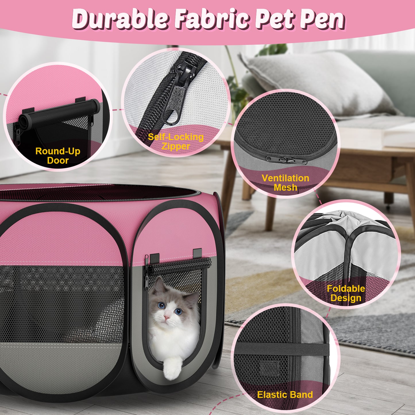 Dog Playpen Indoor for Puppy Cats Small Pet Outdoor Pop-up Playpen Tent Crates 28.7" Breathable Playpen Length for Pets up to 40LBs