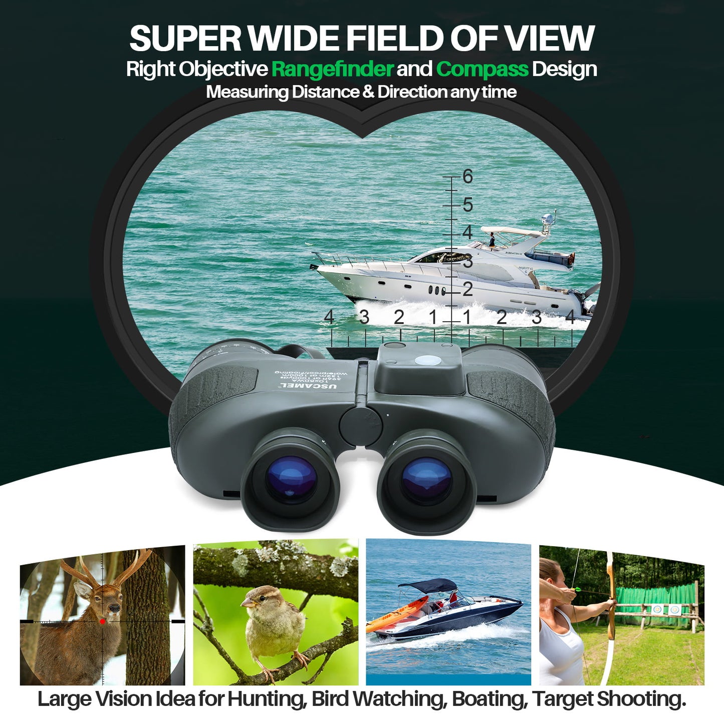 USCAMEL 10X50 Military Marine Binoculars for Adults, with Rangefinder Compass ,Waterproof Binoculars for Birdwatching Hunting Boating Navigation