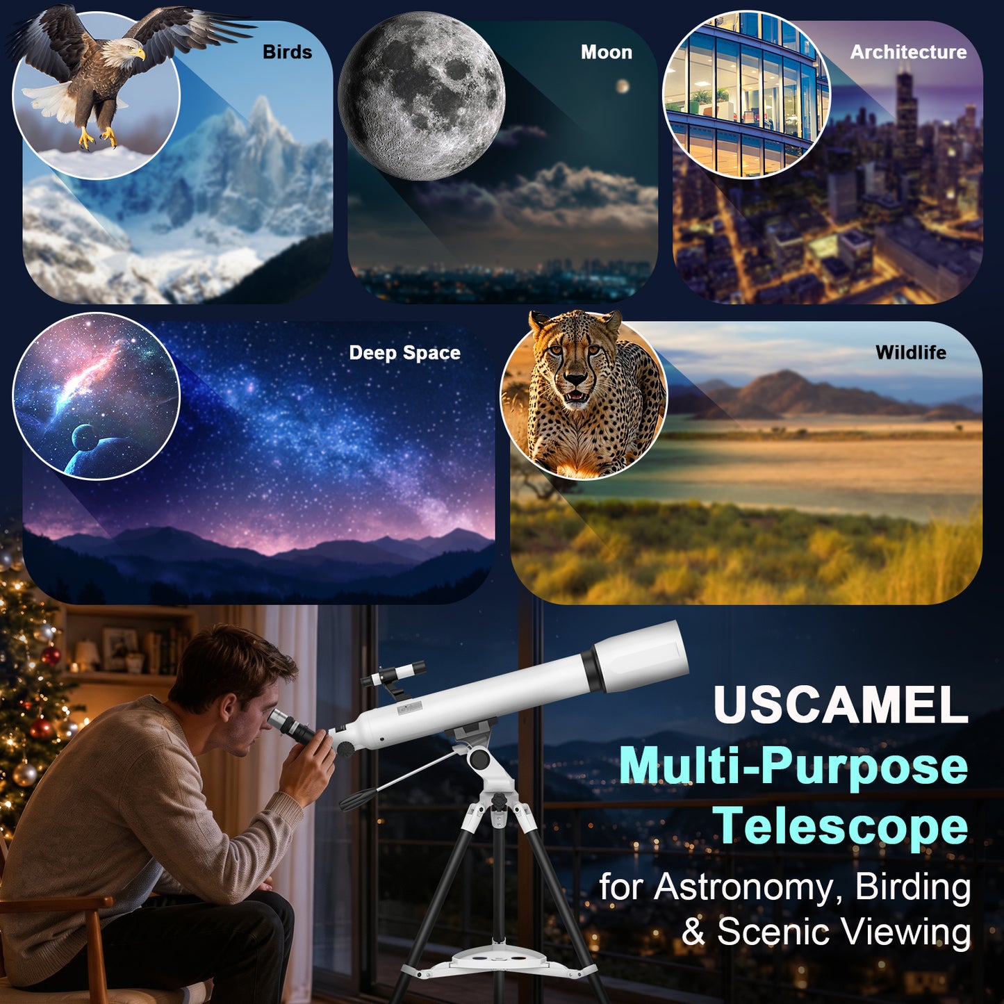 USCAMEL Telescope for Adults Beginners, 80mm Large Aperture 700mm High Powered Refractor Astronomy Telescope with Stable Tripod, Professional Telescope for Moon Planet Observation, Outdoor Stargazing
