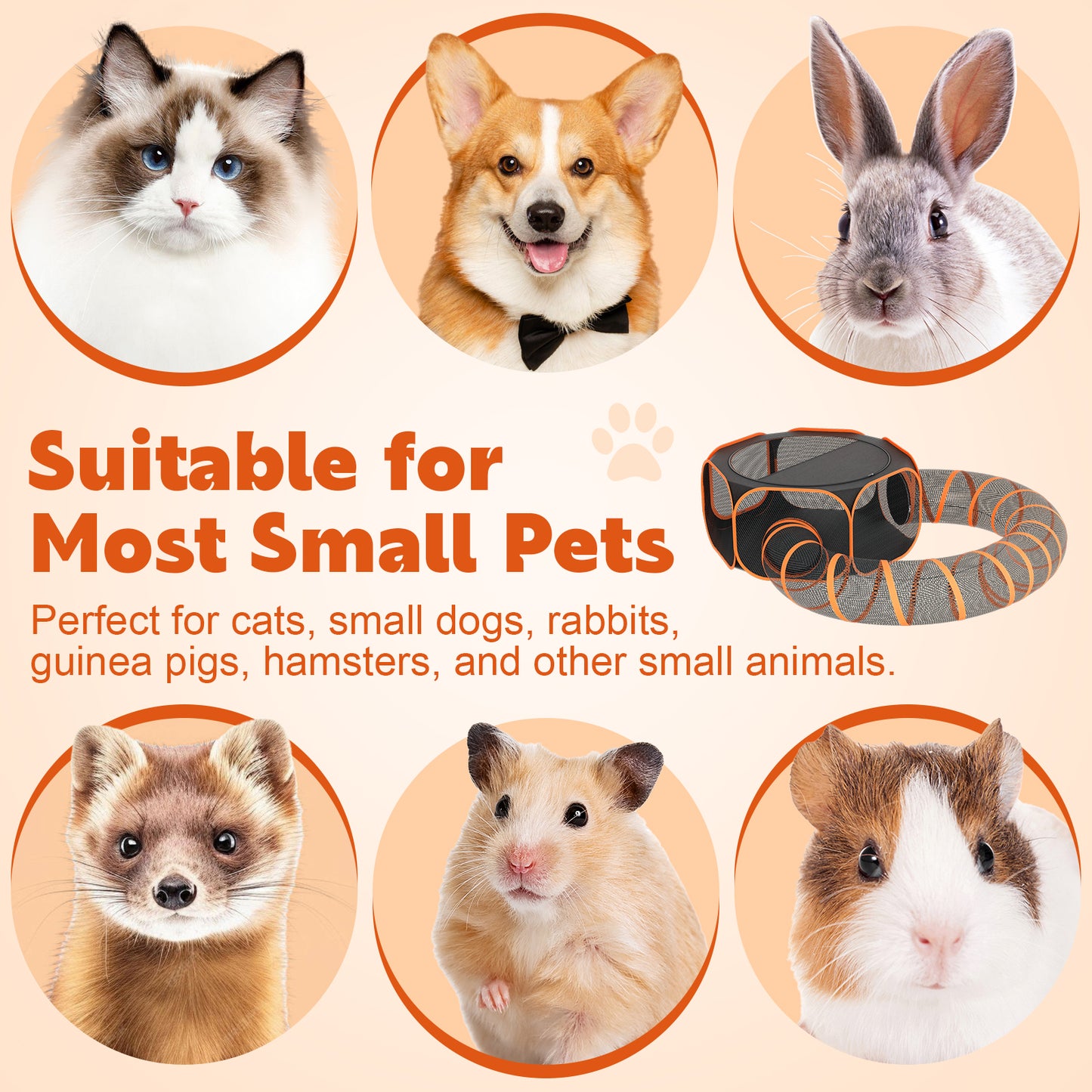 HUTACT Pet Playpen with Tunnel for Cats and Small Dogs 47" Portable Exercise Tent, Rabbit Playpen Foldable Indoor Outdoor Travel Use, Come with Carrying Case