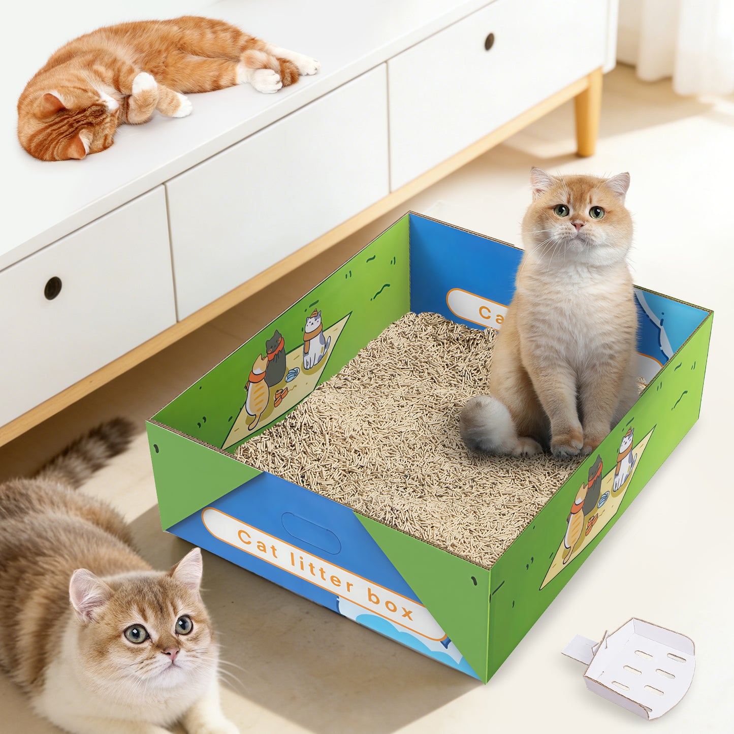 Hutact 2 Pack Disposable Cat Litter Box, 19.1" Extra Large Portable Litter Pan for Large Cats Foldable Litter Box Leak-Proof Cat Potty + 2 Litter Scoops for Travel Use