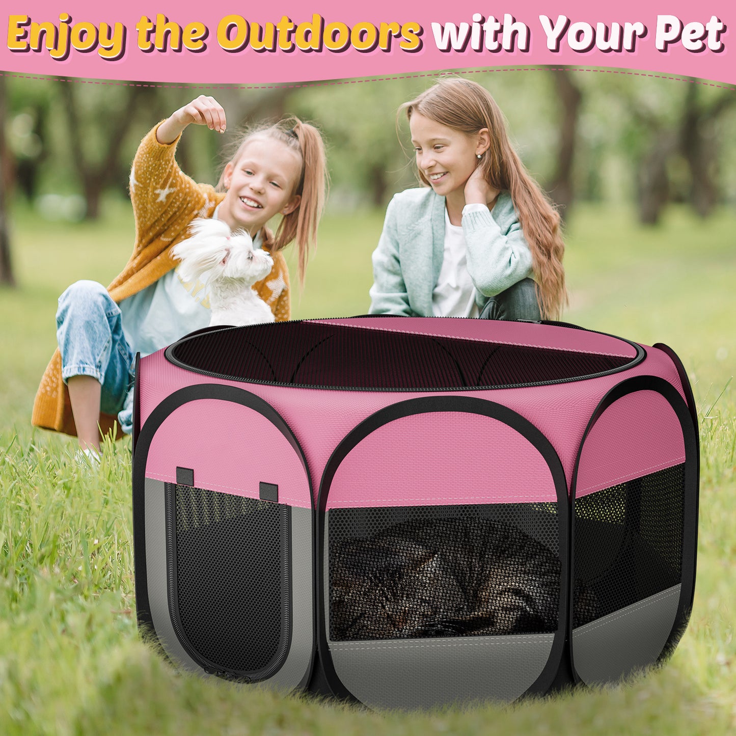 Dog Playpen Indoor for Puppy Cats Small Pet Outdoor Pop-up Playpen Tent Crates 28.7" Breathable Playpen Length for Pets up to 40LBs