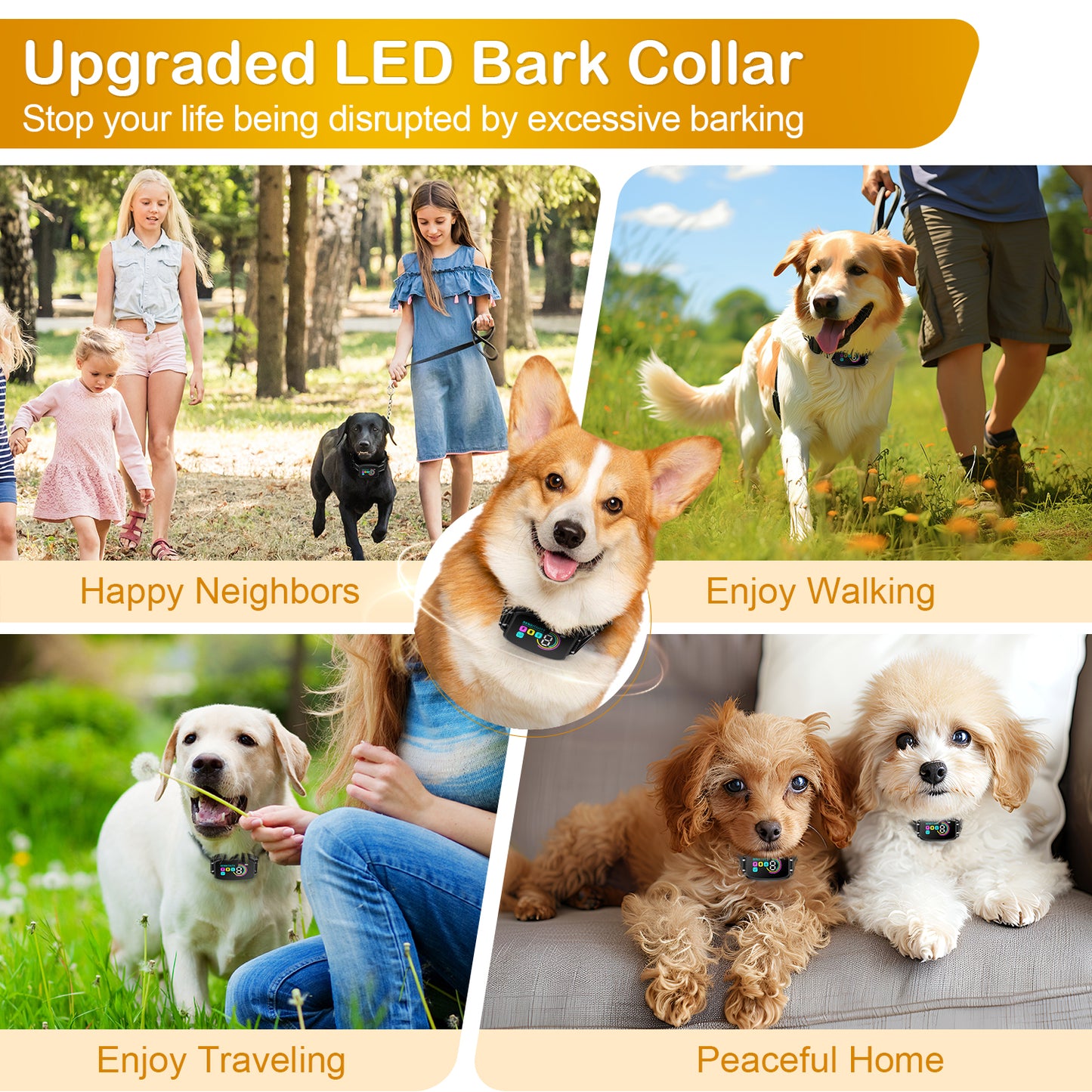 Bark Collar for Dog with Screen, Anti Bark Collar for Large Dog Training, Shock Collar with Beep Vibration Shock Modes, Black