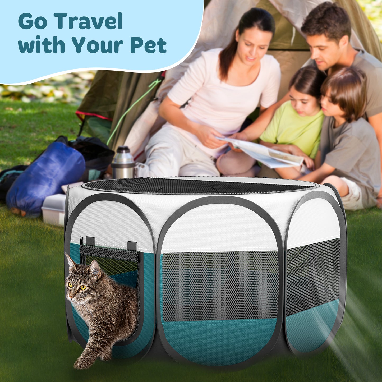 HUTACT Playpen for Puppies Cats, Pop-up Playpen 29" Foldable Portable Chicken Crate Playpen for Indoor Outdoor Travel Hiking