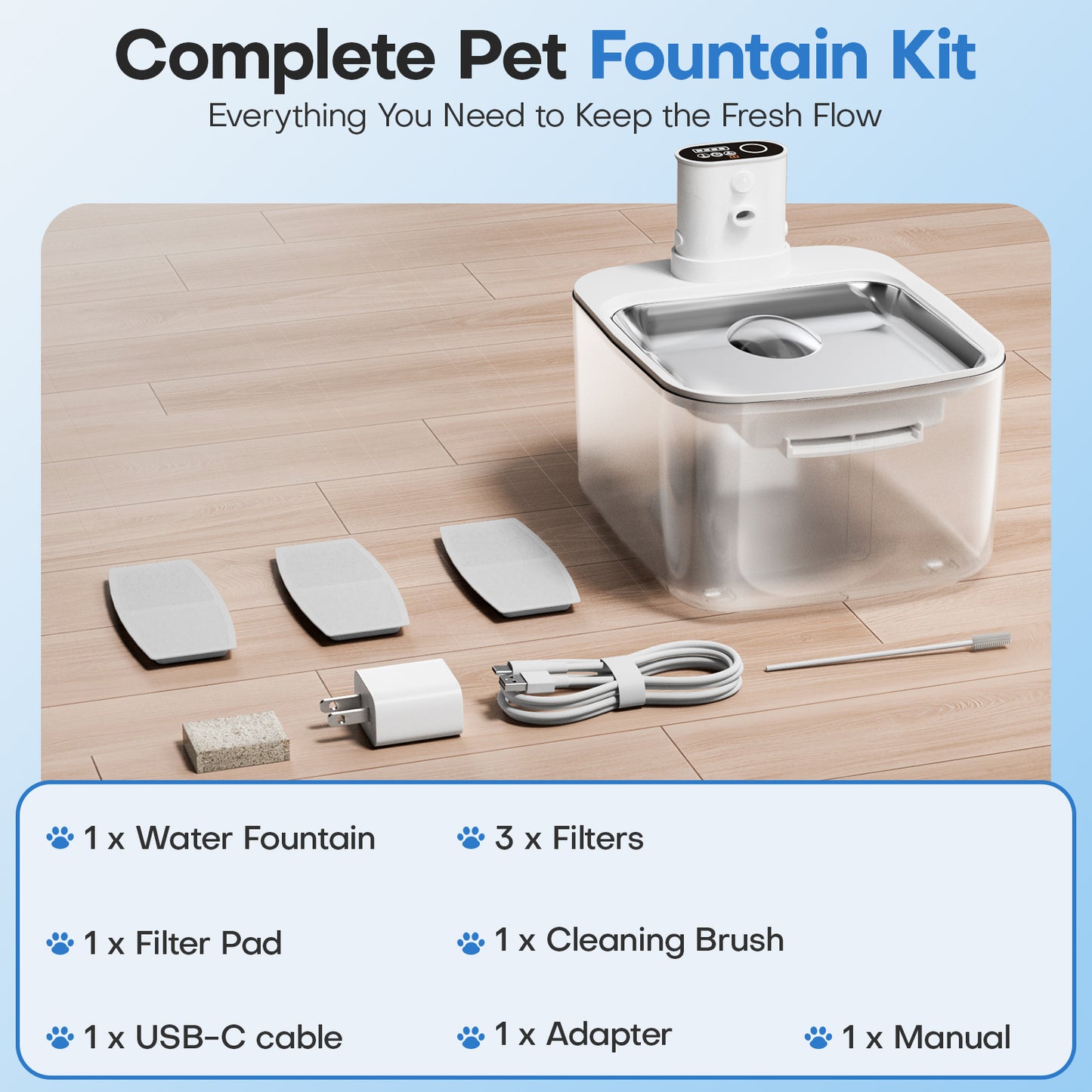 HUTACT Cats Water Fountain Wireless 3.2L Quiet Pet Water Fountain for Small Dog Cat, Stainless Tank 4000mAh 3 Modes Water Bowl, with 3 Filters Adapter, Detachable Motor