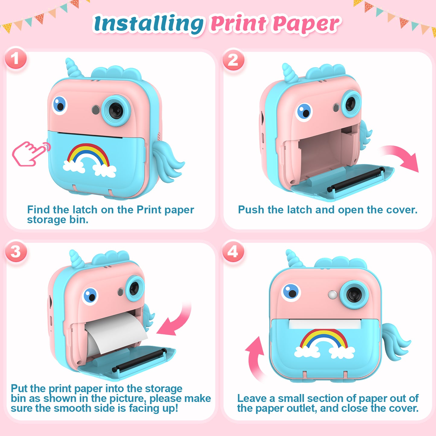 USCAMEL Kids Camera Instant Print, Mobile Compatible 2.4in Digital Camera with Print Paper, Photo Video, Selfie Dual Camera Portable Travel Camera Toys for Boys & Girls Gift