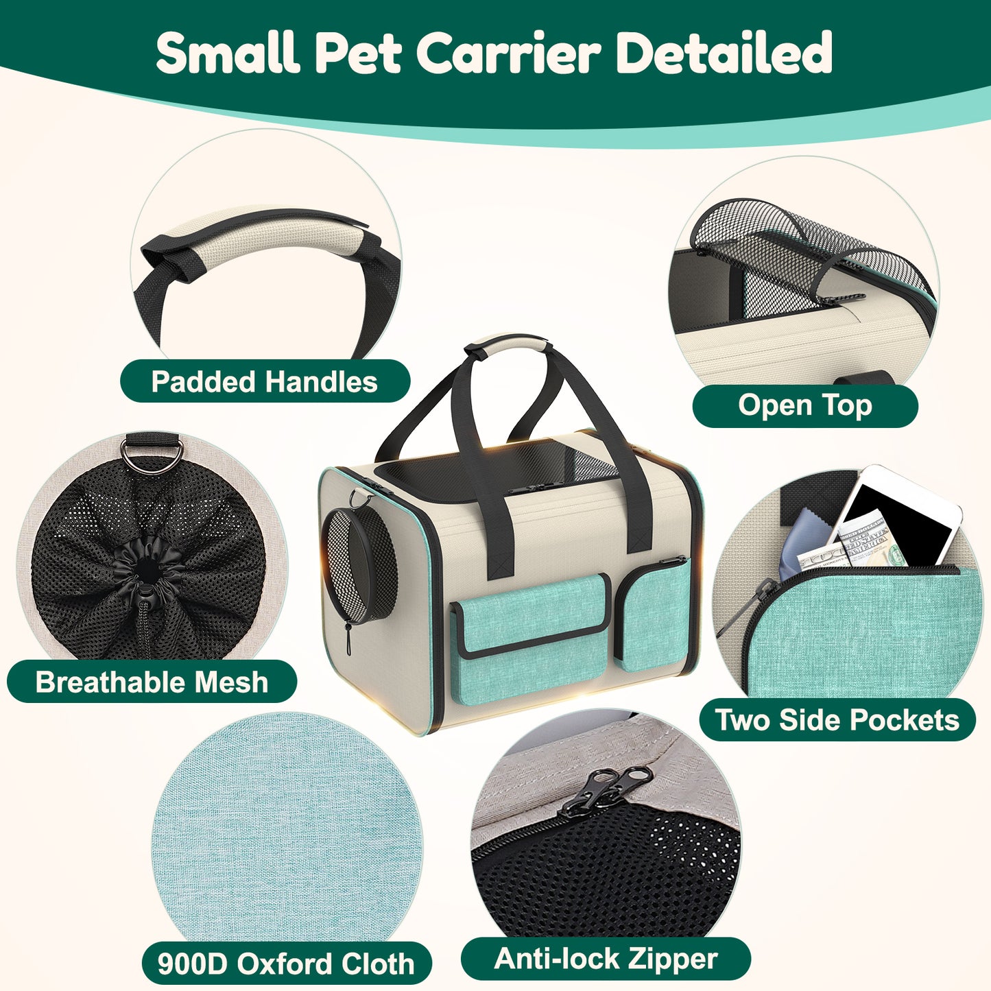USCAMEL Cat Carrier for Cats Puppies, Soft Sided Pet Carrier Bag with Window, Shoulder Strap, Roomy Collapsible Pet Travel Carrier for Camping Outdoor Airline